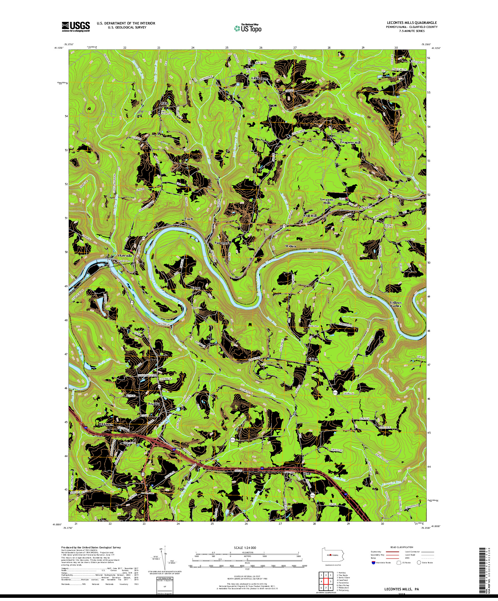 USGS US TOPO 7.5-MINUTE MAP FOR LECONTES MILLS, PA 2019