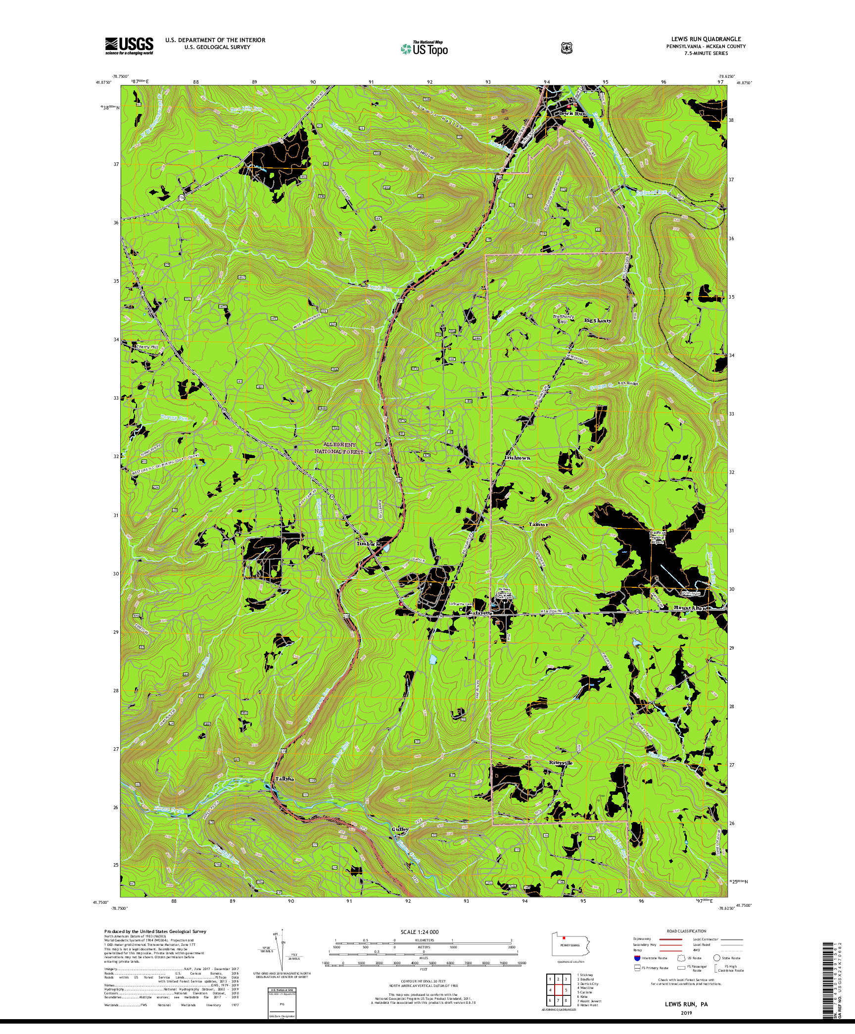 USGS US TOPO 7.5-MINUTE MAP FOR LEWIS RUN, PA 2019