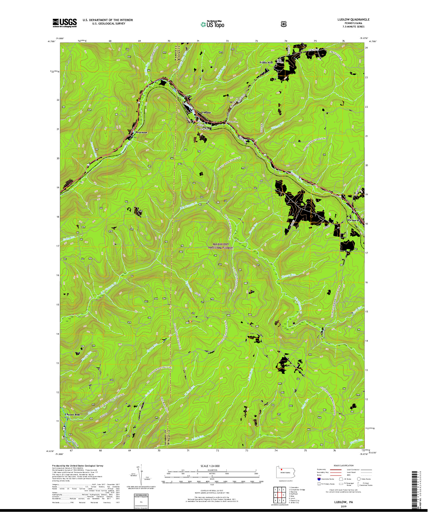 USGS US TOPO 7.5-MINUTE MAP FOR LUDLOW, PA 2019