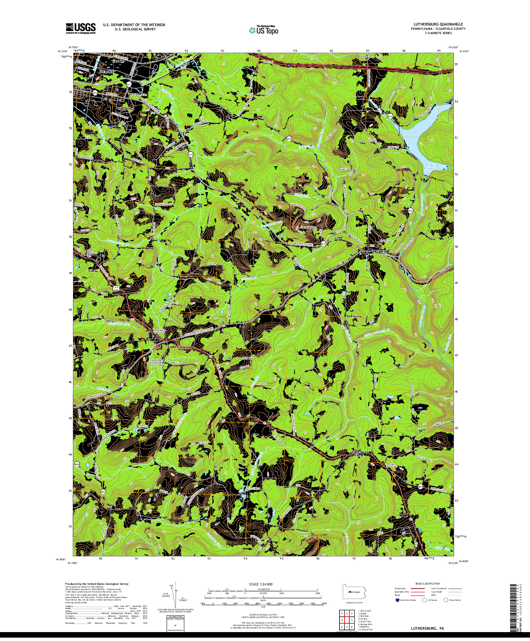 USGS US TOPO 7.5-MINUTE MAP FOR LUTHERSBURG, PA 2019