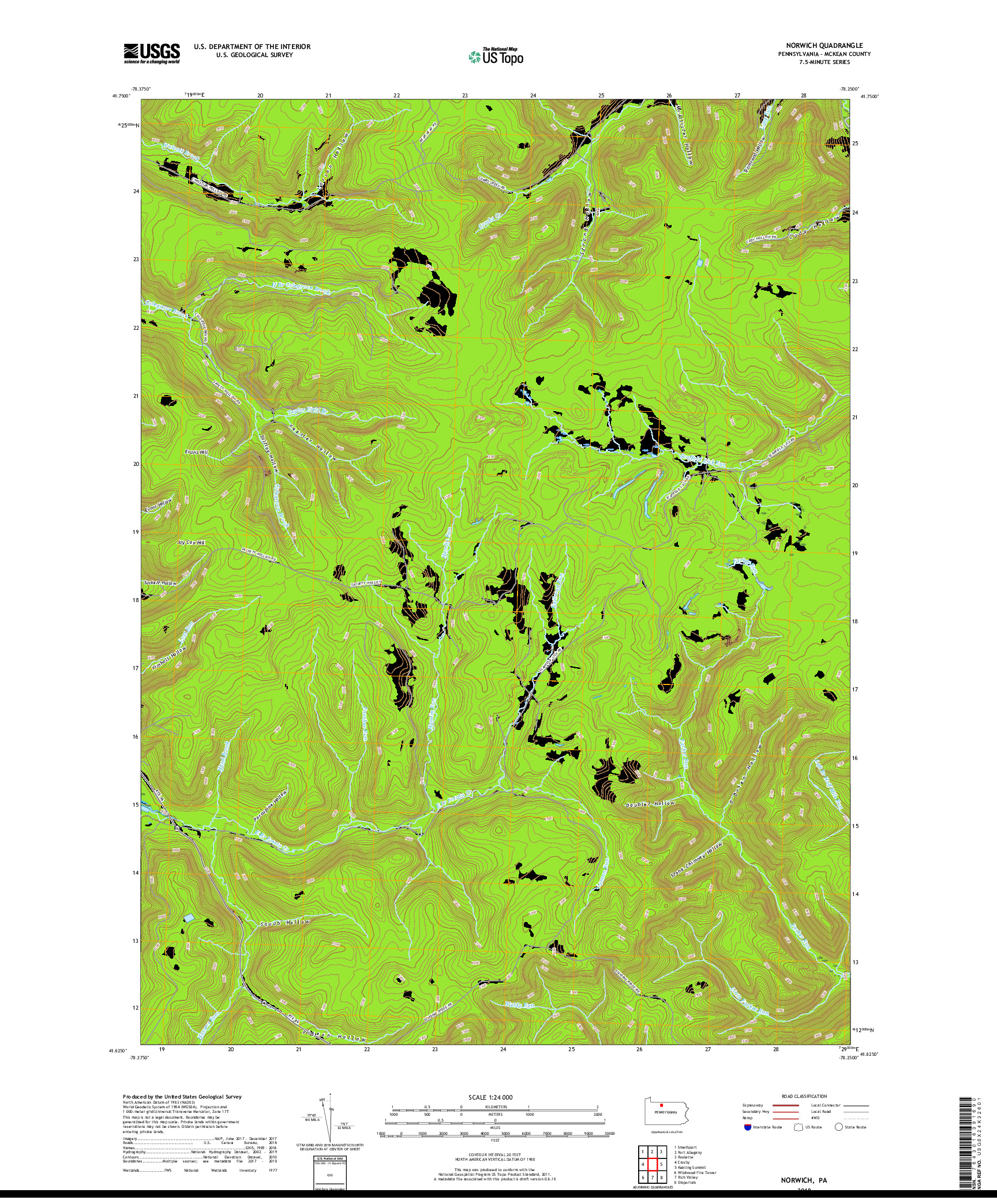 USGS US TOPO 7.5-MINUTE MAP FOR NORWICH, PA 2019