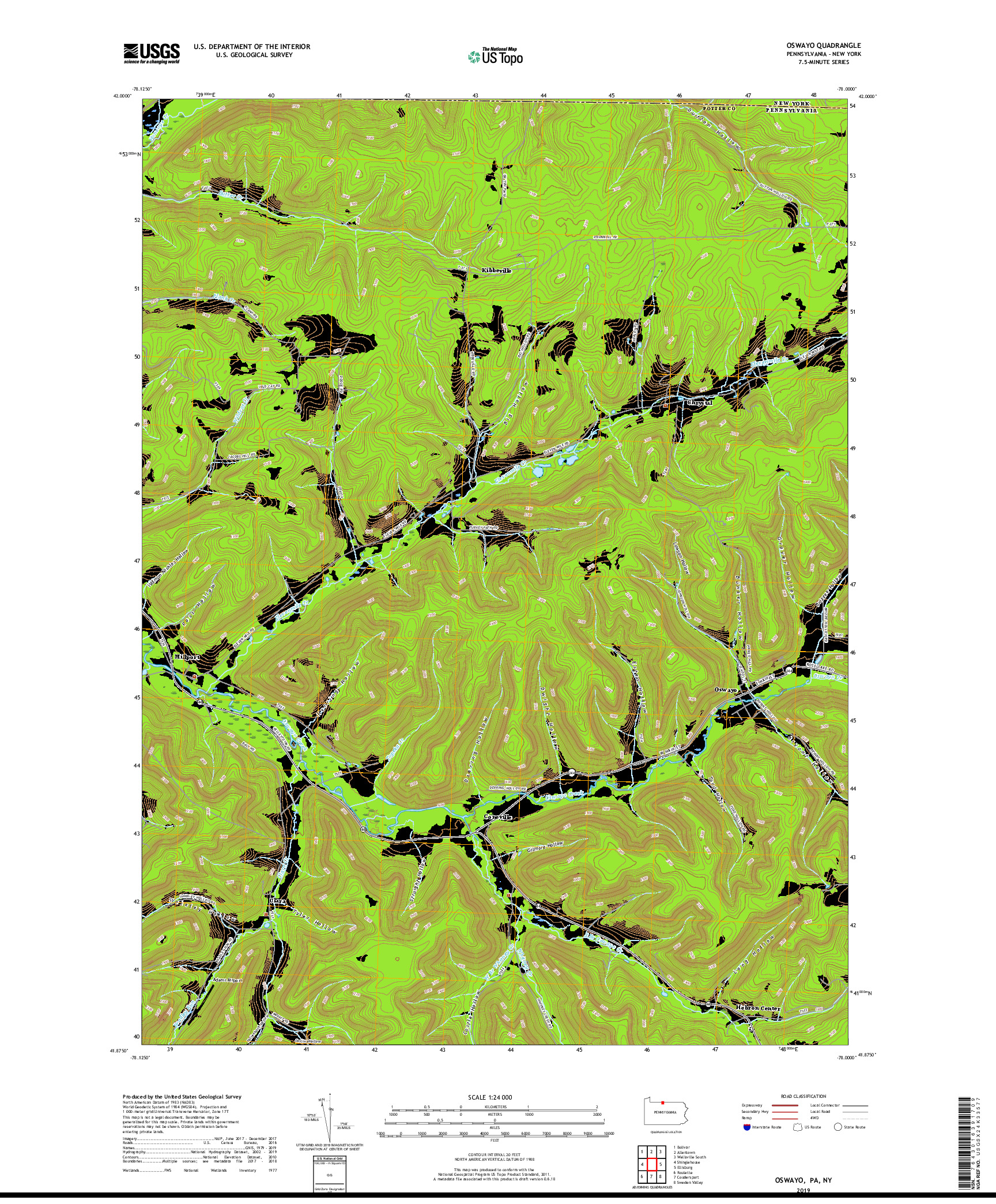 USGS US TOPO 7.5-MINUTE MAP FOR OSWAYO, PA,NY 2019