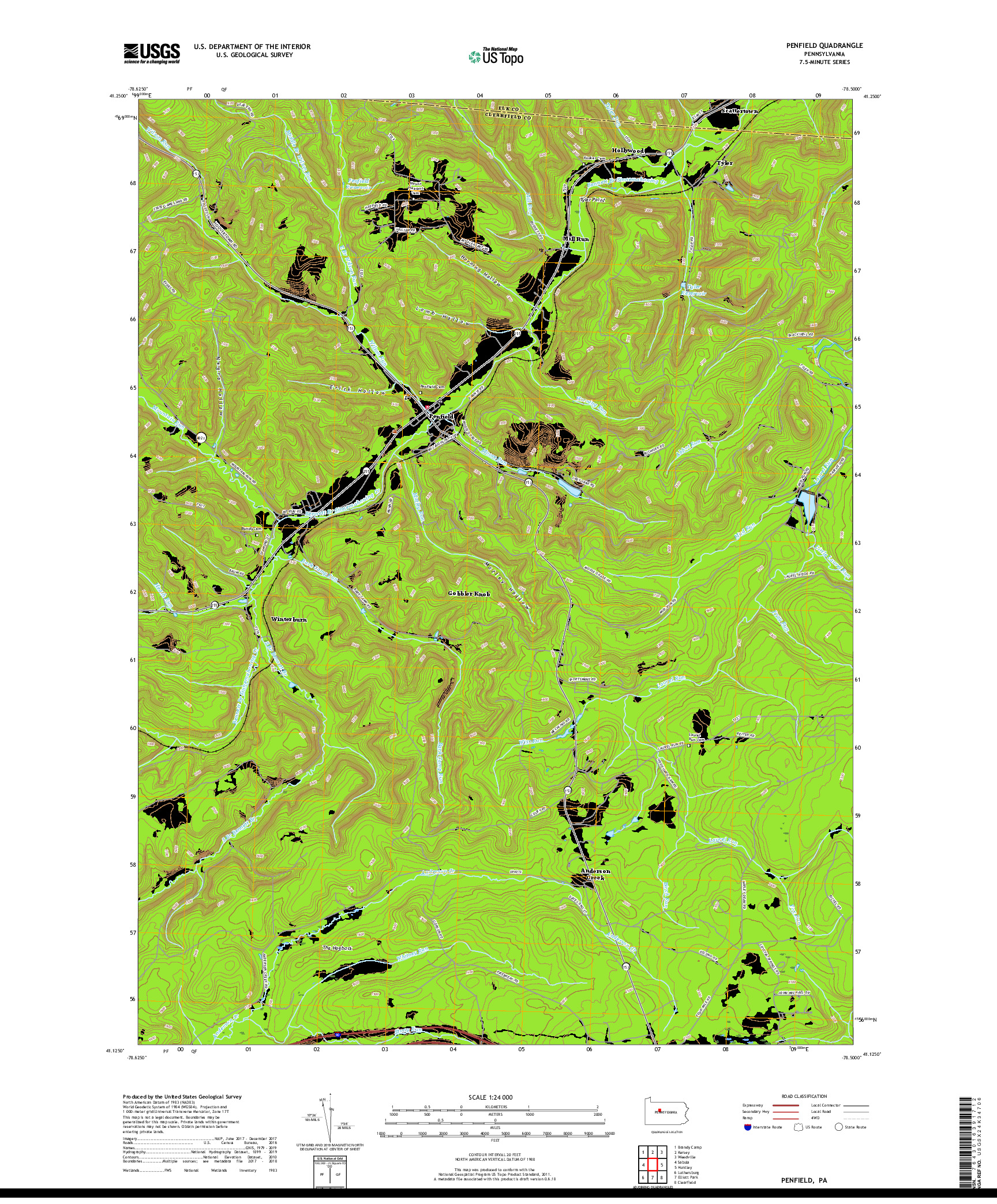 USGS US TOPO 7.5-MINUTE MAP FOR PENFIELD, PA 2019