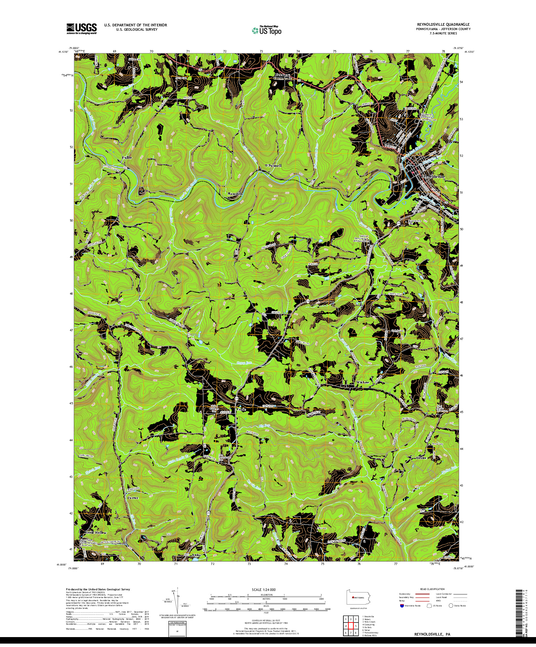 USGS US TOPO 7.5-MINUTE MAP FOR REYNOLDSVILLE, PA 2019