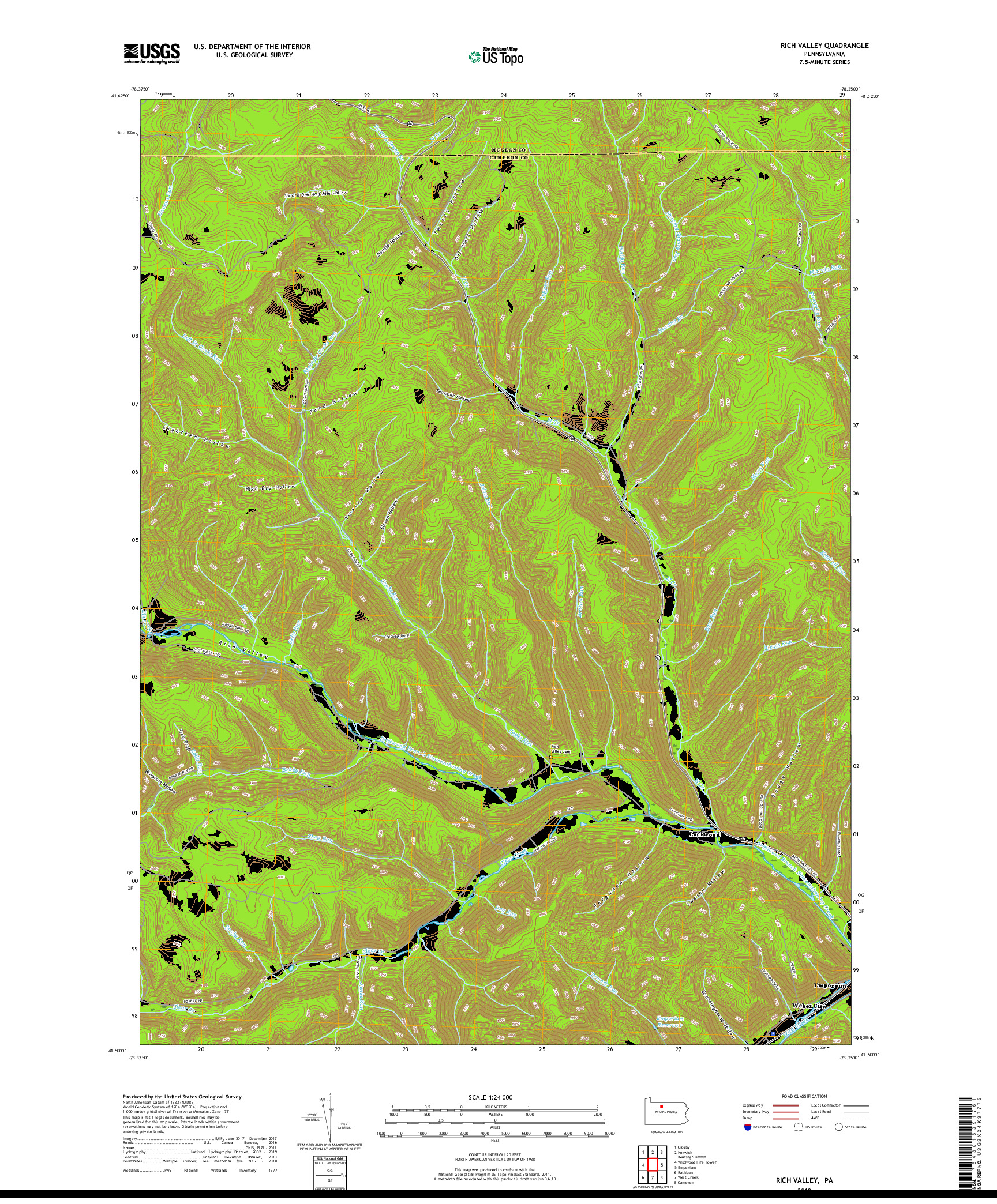USGS US TOPO 7.5-MINUTE MAP FOR RICH VALLEY, PA 2019