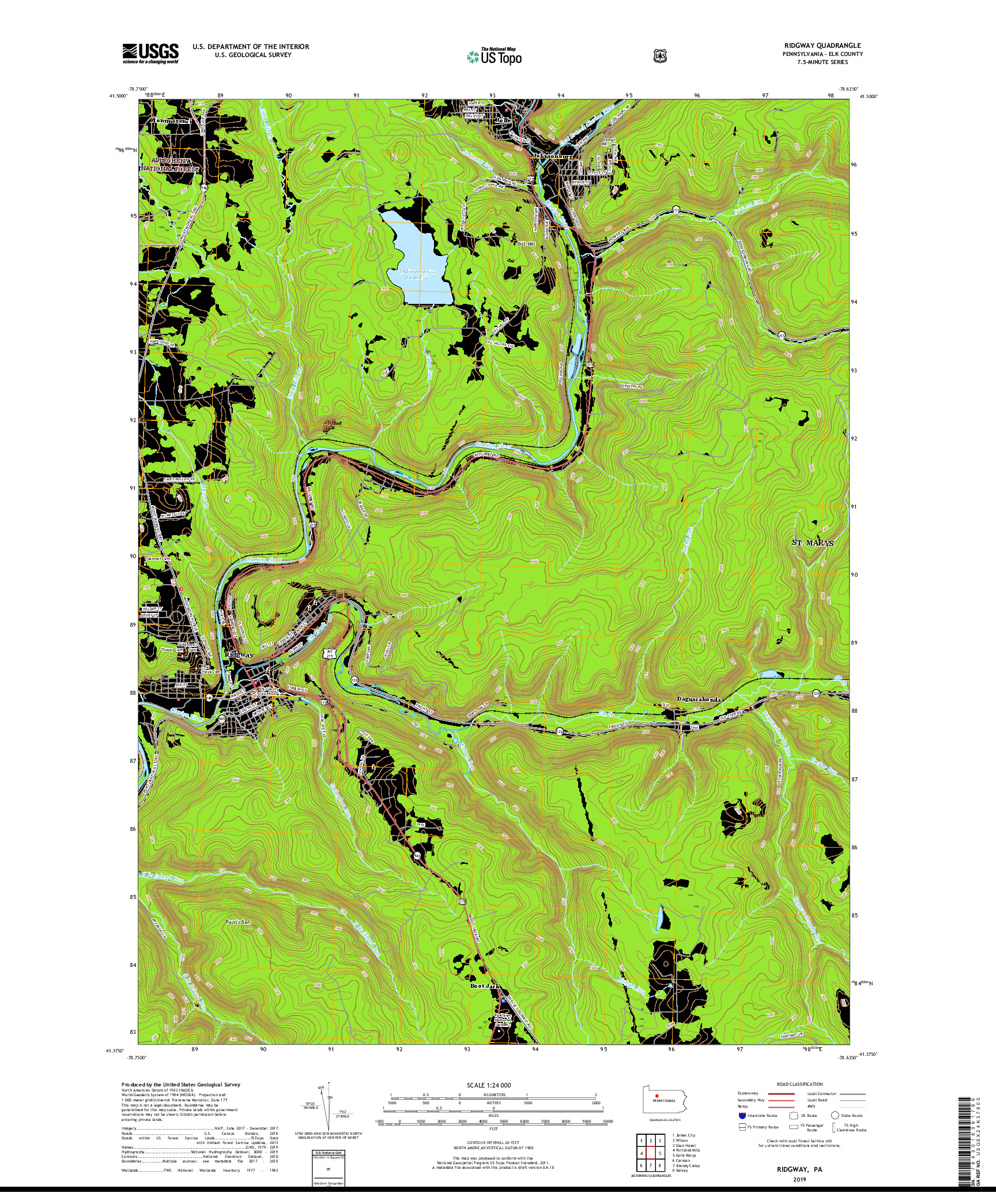 USGS US TOPO 7.5-MINUTE MAP FOR RIDGWAY, PA 2019
