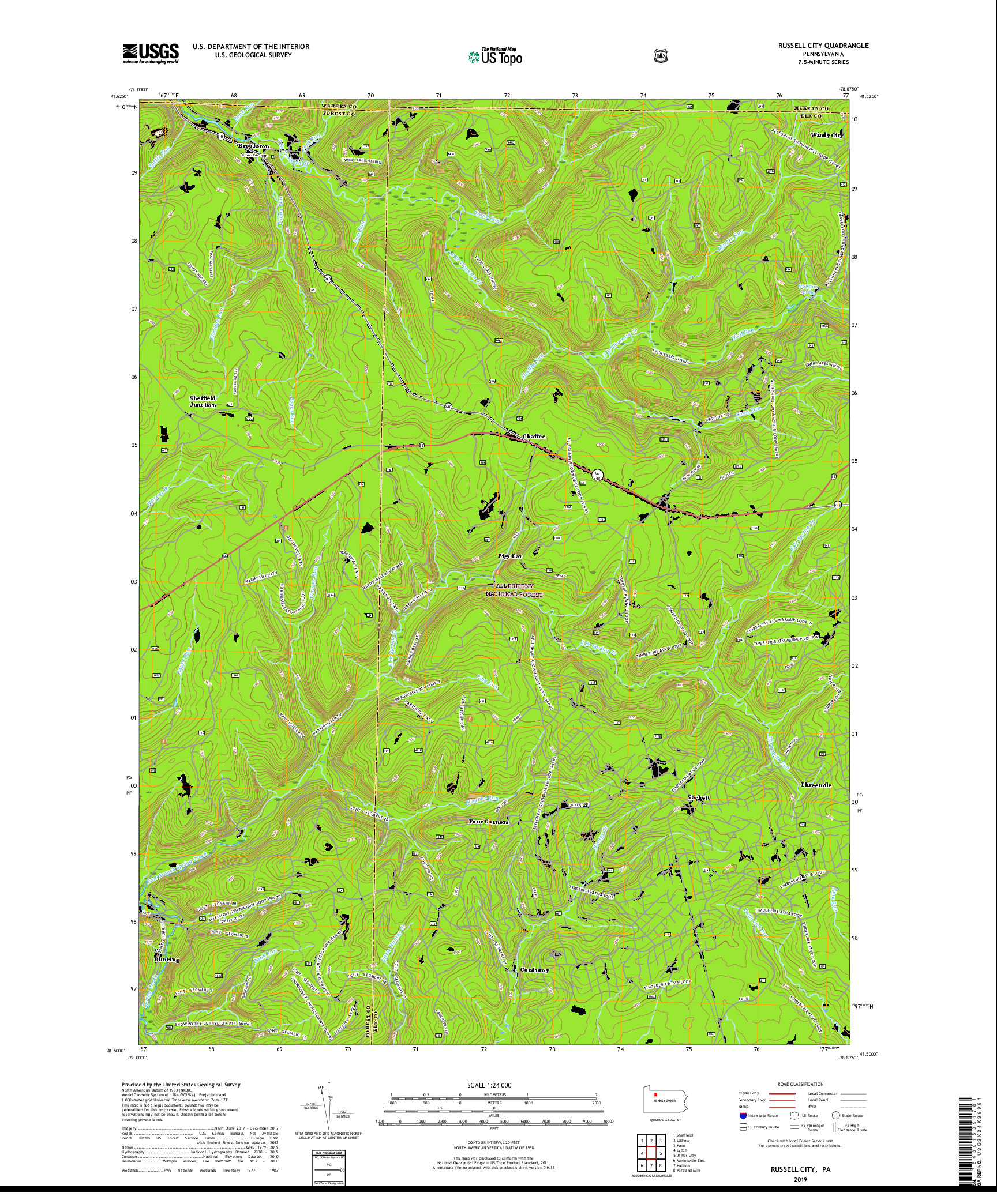 USGS US TOPO 7.5-MINUTE MAP FOR RUSSELL CITY, PA 2019