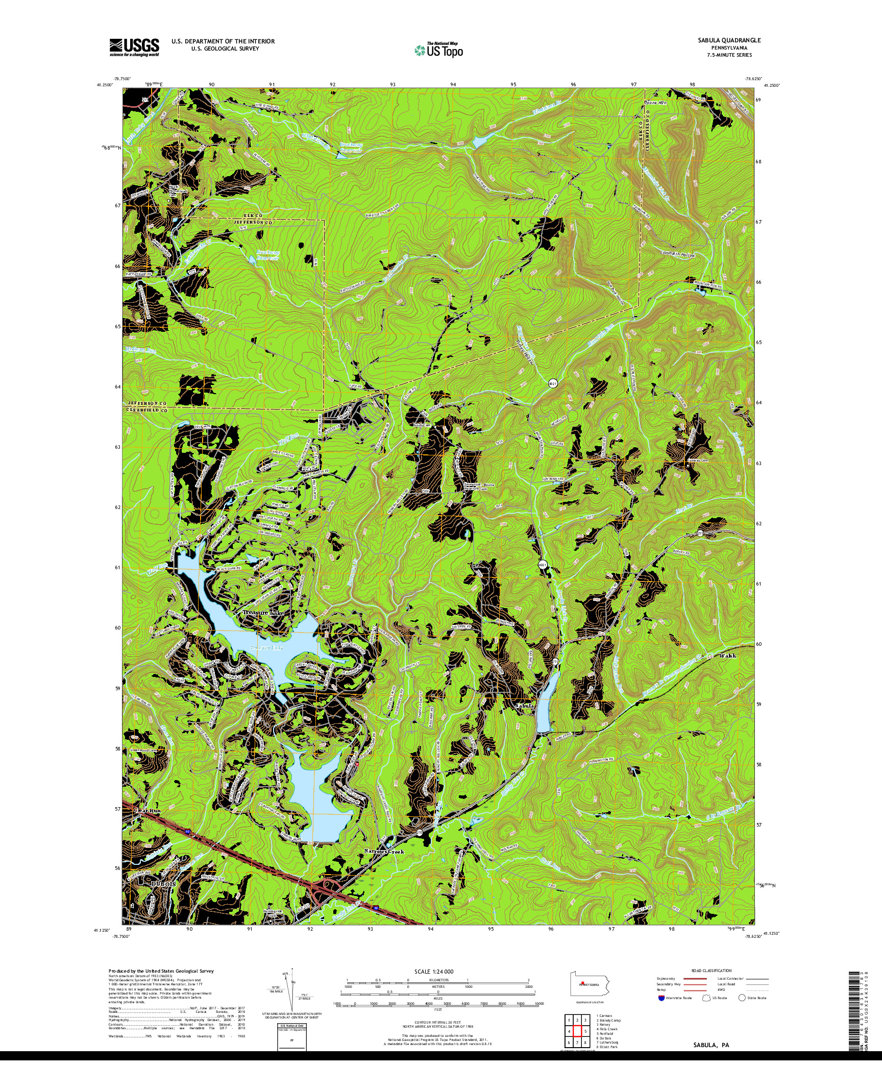 USGS US TOPO 7.5-MINUTE MAP FOR SABULA, PA 2019