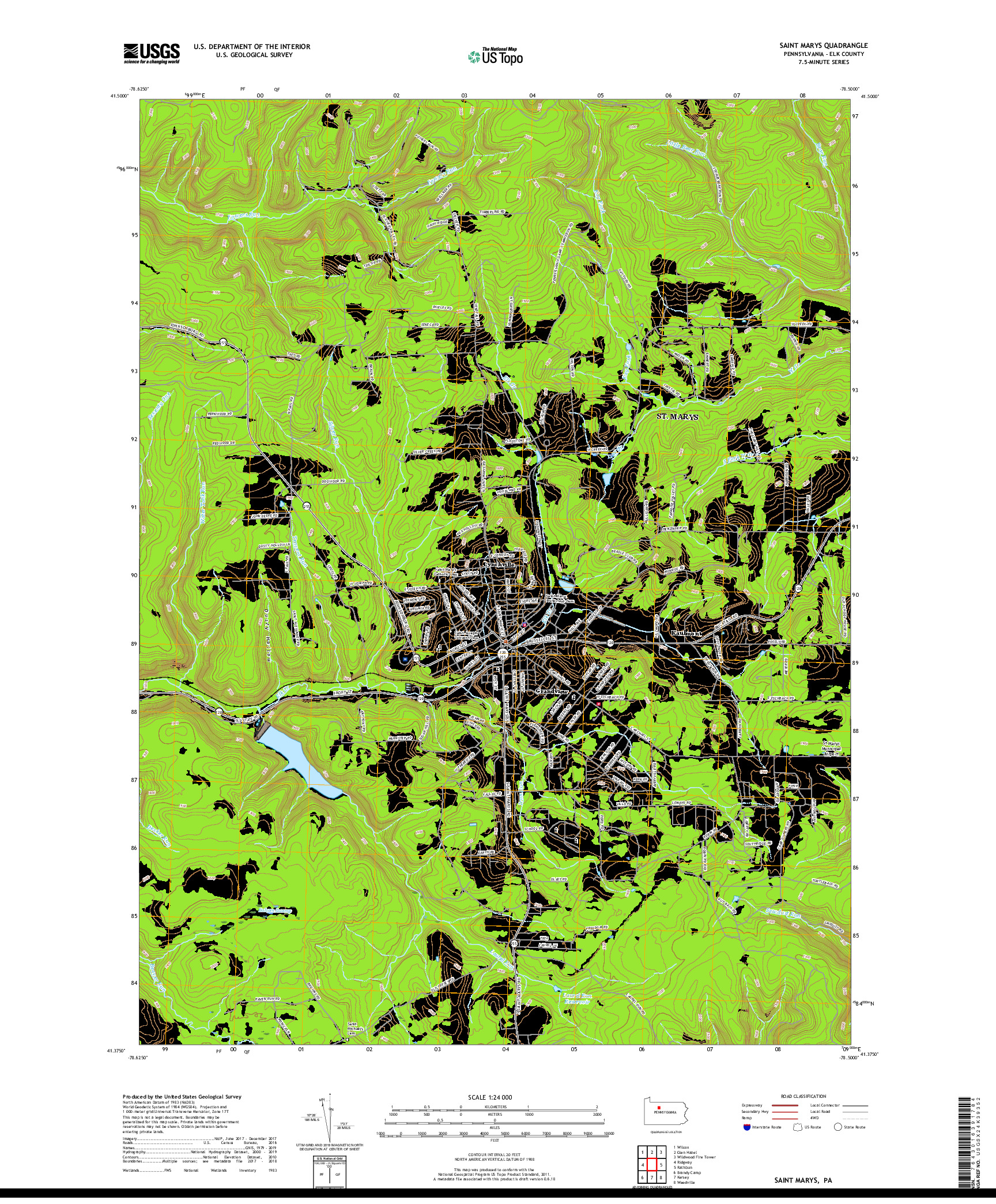 USGS US TOPO 7.5-MINUTE MAP FOR SAINT MARYS, PA 2019