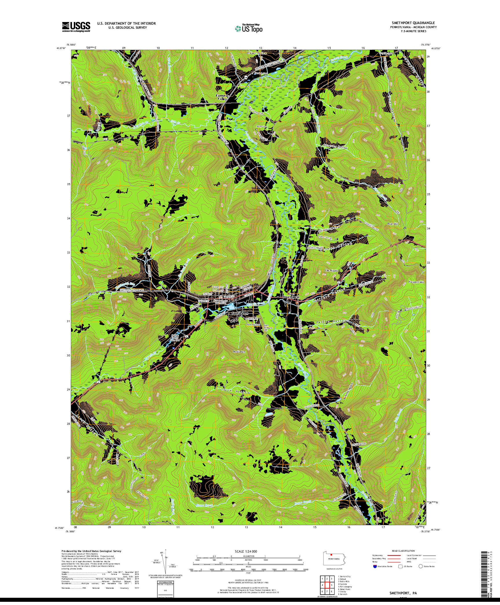 USGS US TOPO 7.5-MINUTE MAP FOR SMETHPORT, PA 2019