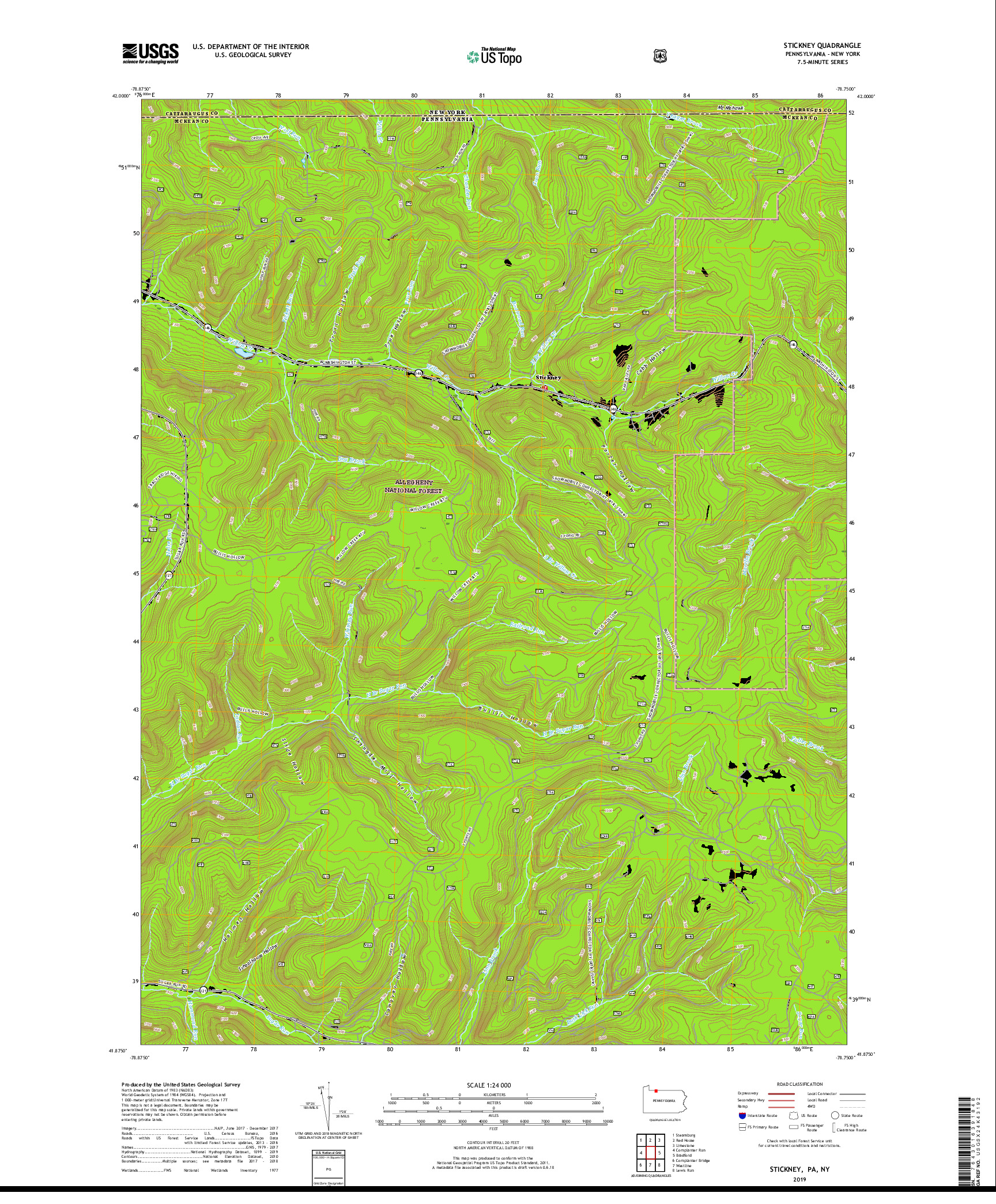 USGS US TOPO 7.5-MINUTE MAP FOR STICKNEY, PA,NY 2019