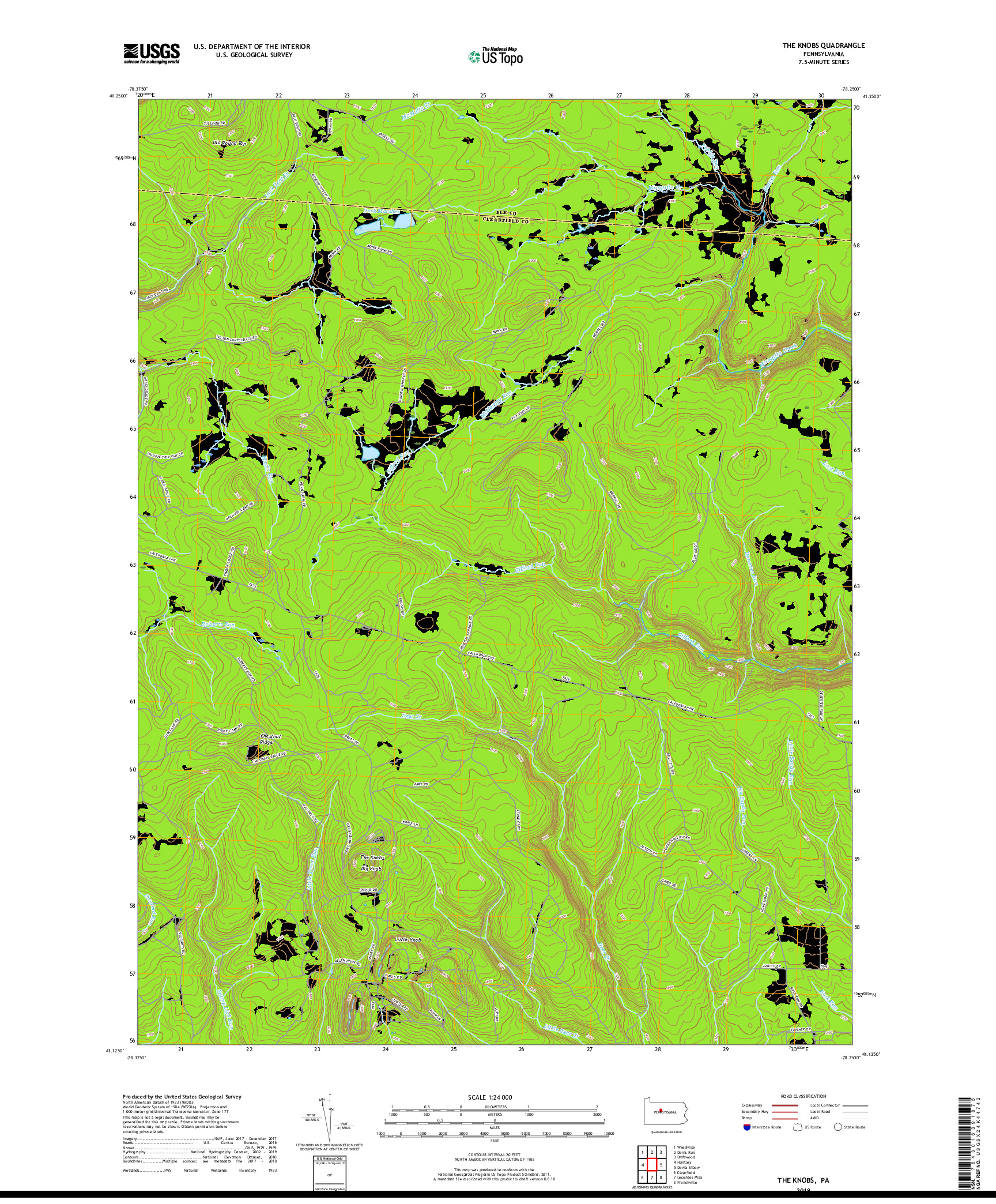 USGS US TOPO 7.5-MINUTE MAP FOR THE KNOBS, PA 2019