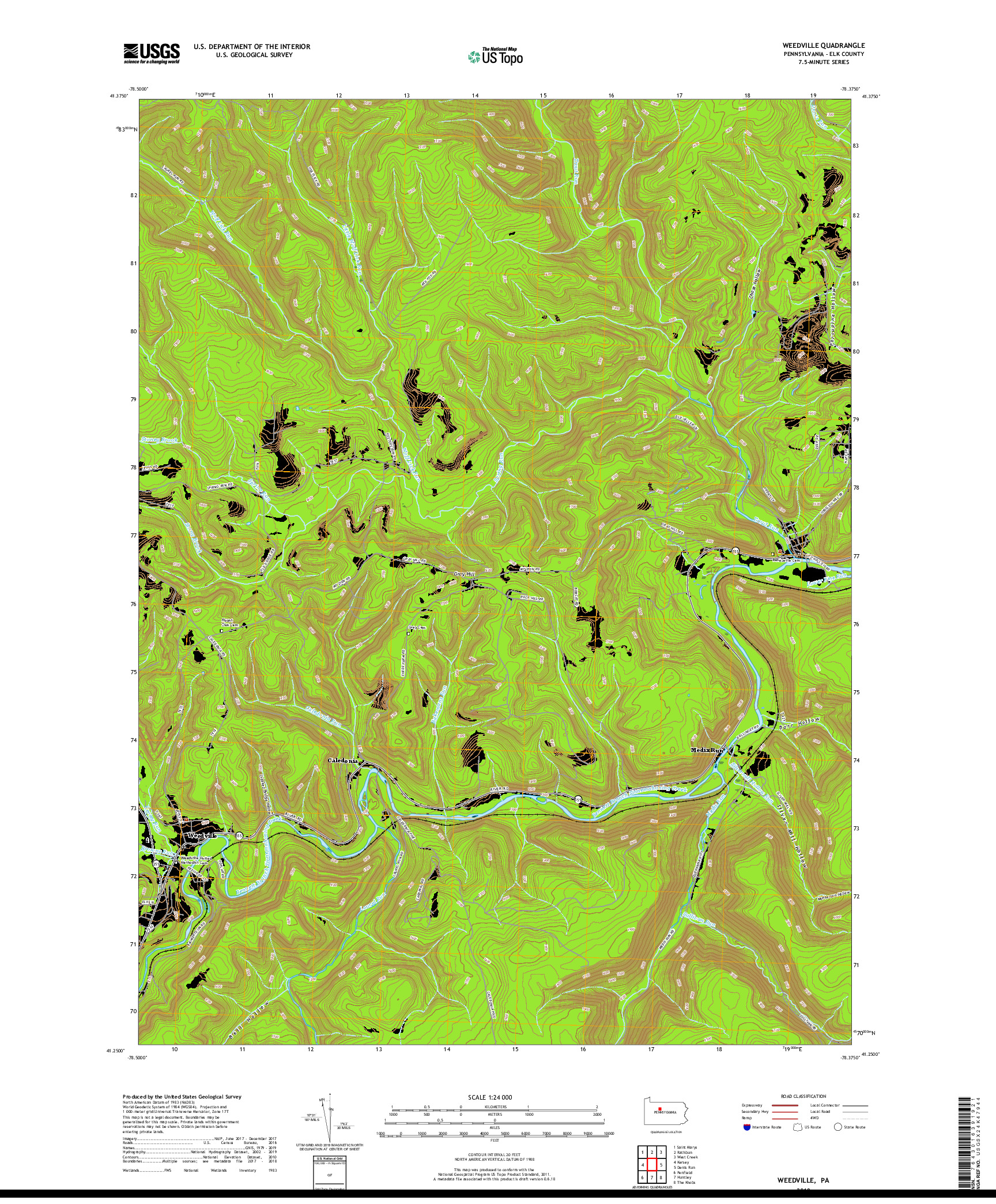 USGS US TOPO 7.5-MINUTE MAP FOR WEEDVILLE, PA 2019