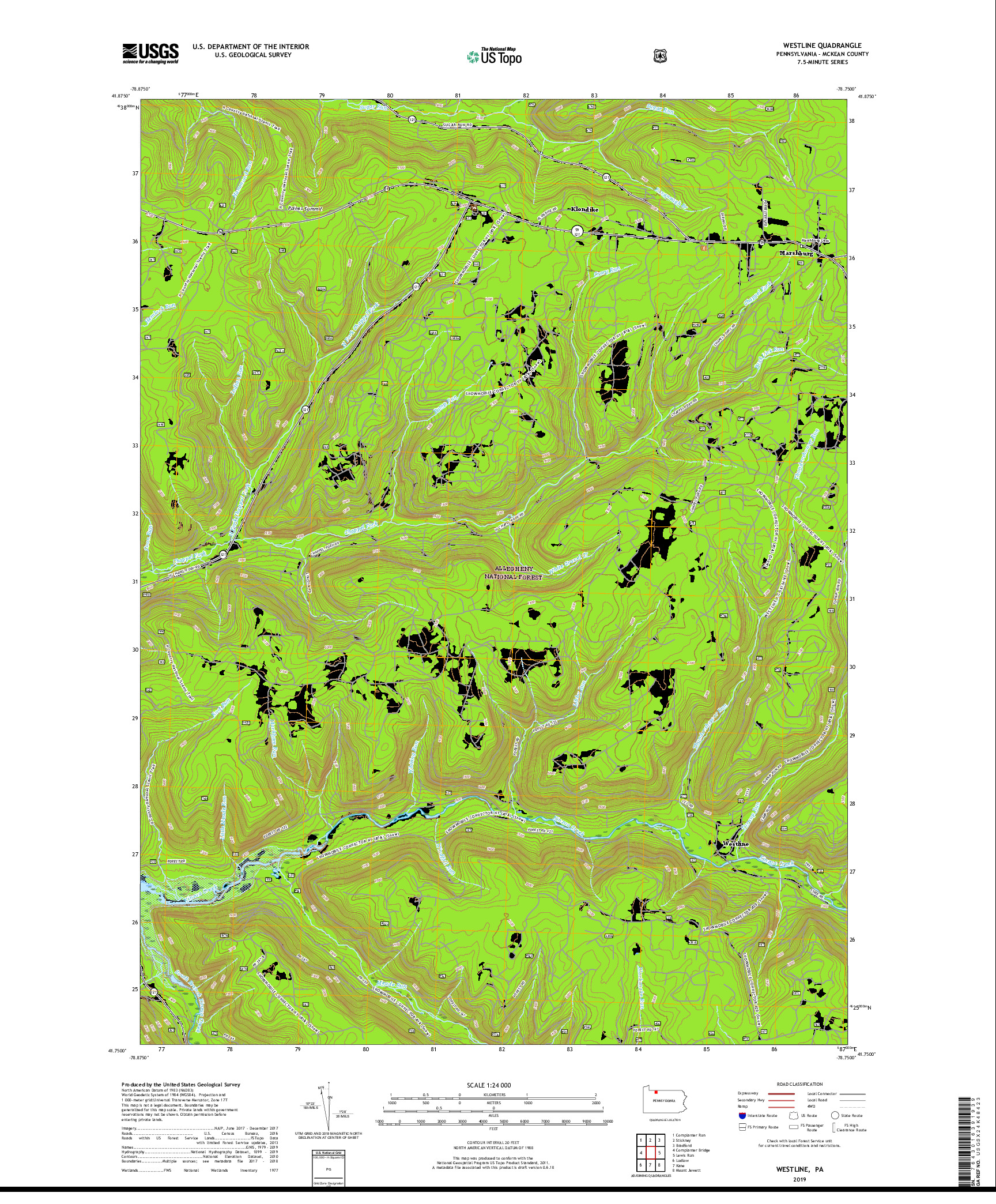 USGS US TOPO 7.5-MINUTE MAP FOR WESTLINE, PA 2019