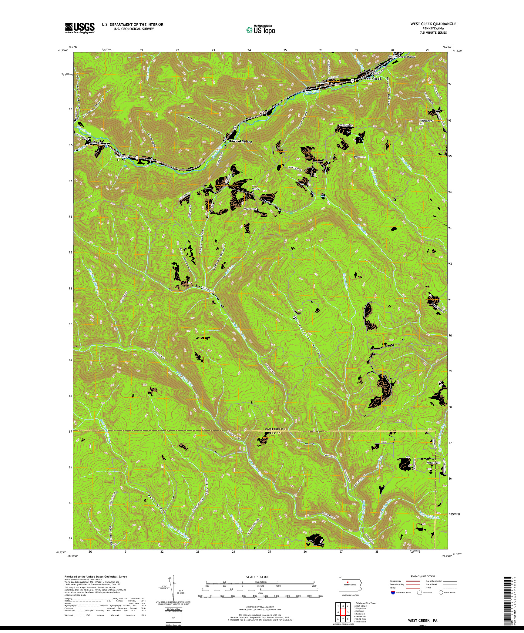 USGS US TOPO 7.5-MINUTE MAP FOR WEST CREEK, PA 2019
