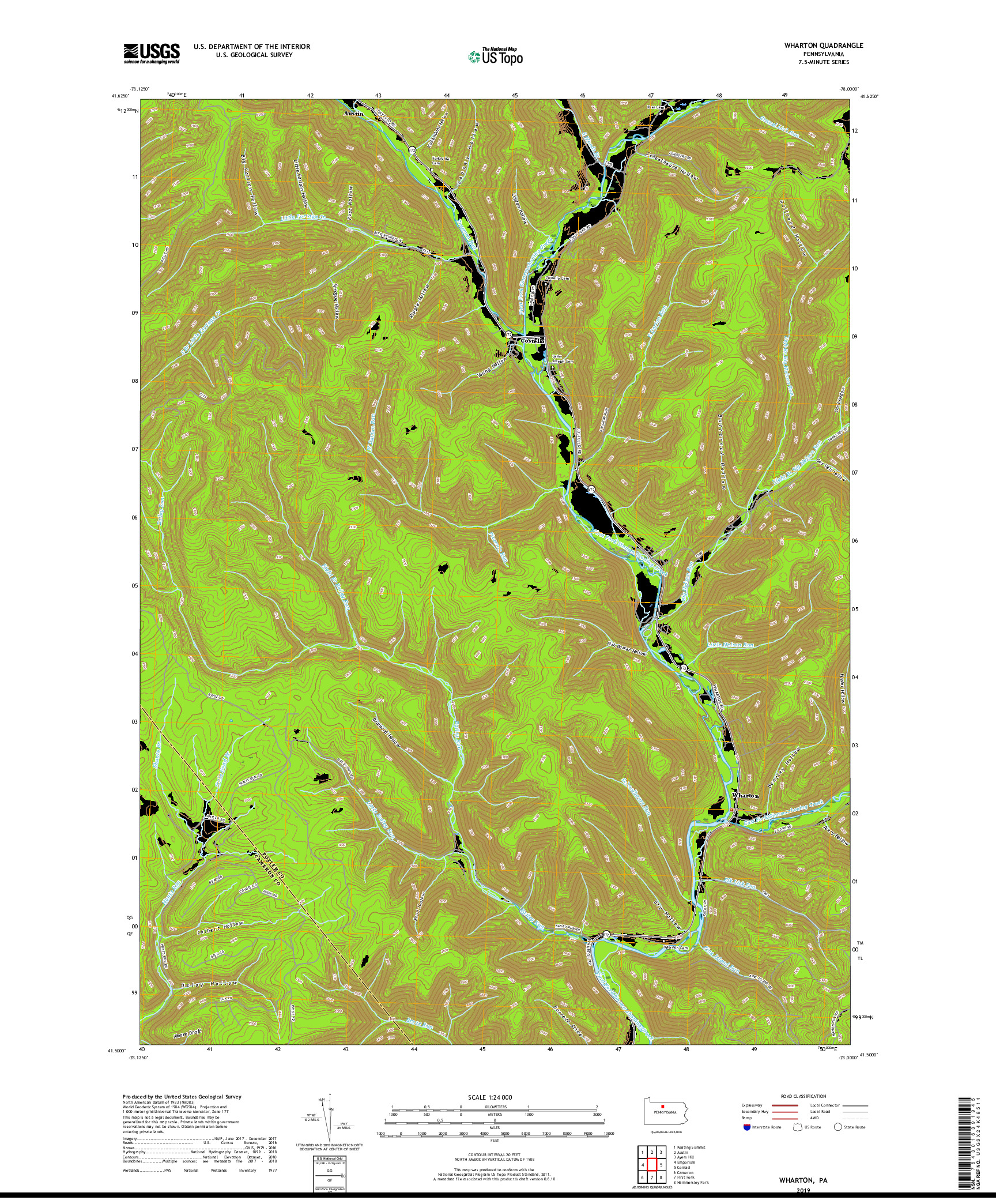 USGS US TOPO 7.5-MINUTE MAP FOR WHARTON, PA 2019