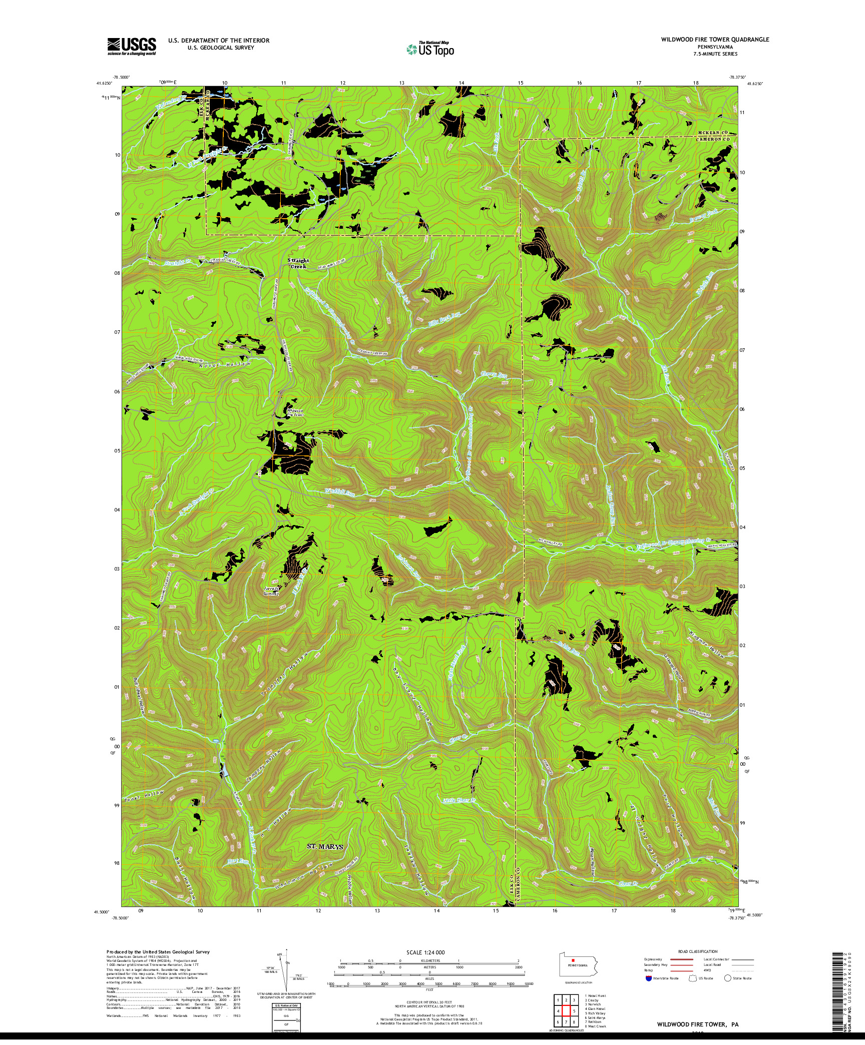 USGS US TOPO 7.5-MINUTE MAP FOR WILDWOOD FIRE TOWER, PA 2019