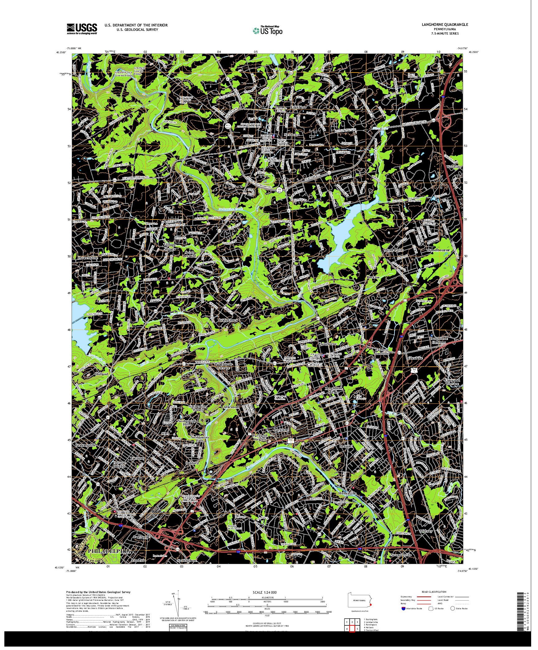 USGS US TOPO 7.5-MINUTE MAP FOR LANGHORNE, PA 2019