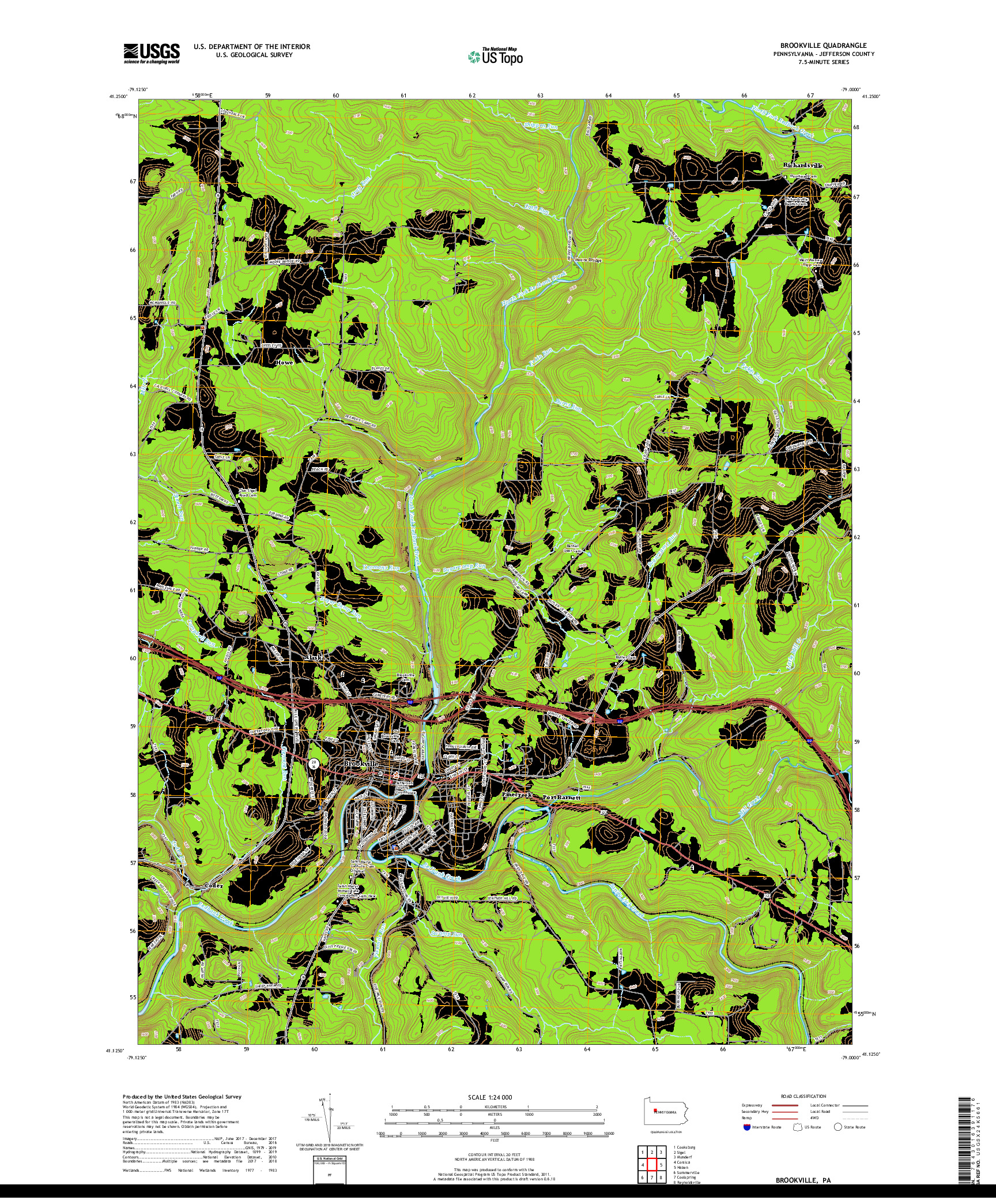 USGS US TOPO 7.5-MINUTE MAP FOR BROOKVILLE, PA 2019