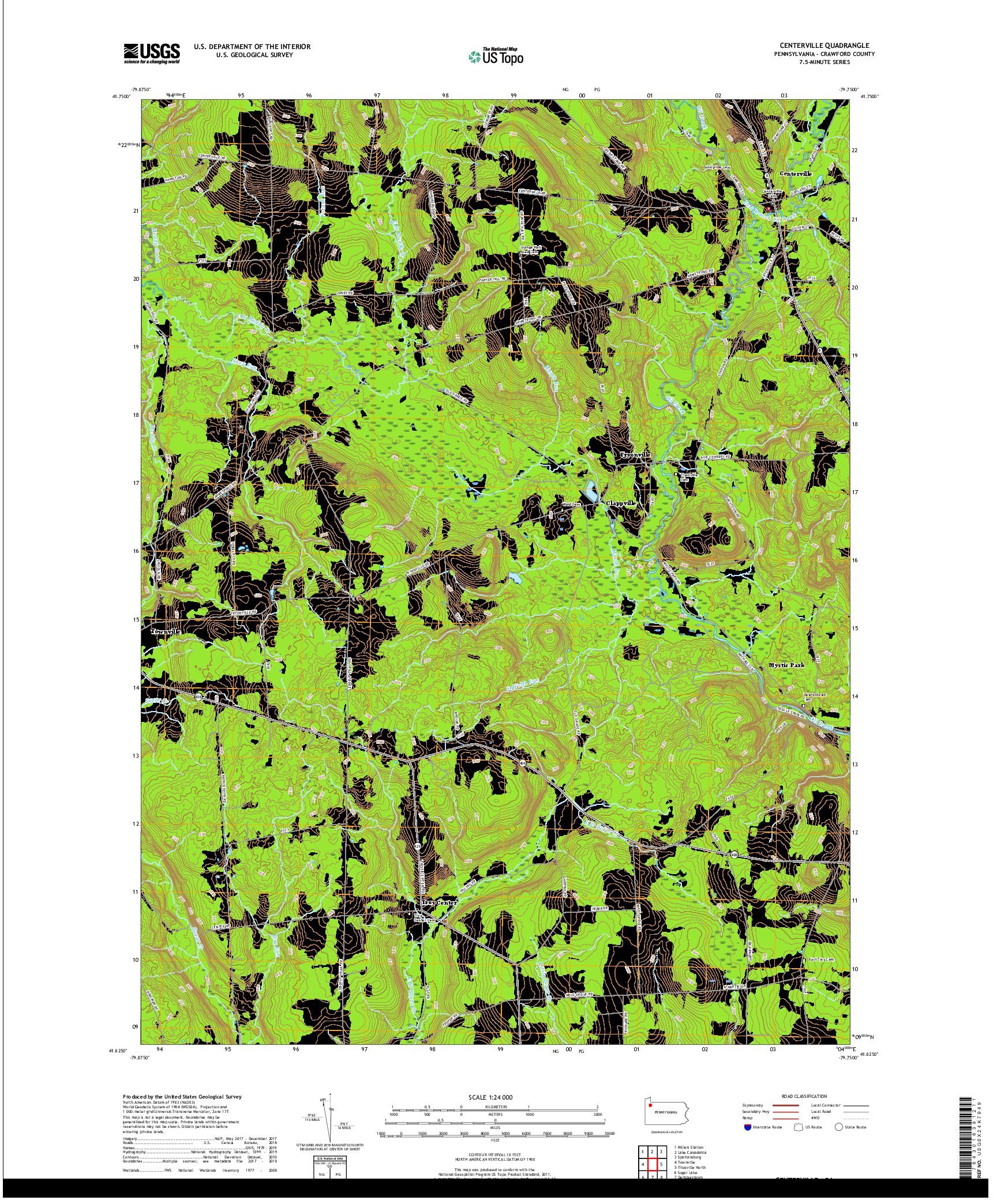 USGS US TOPO 7.5-MINUTE MAP FOR CENTERVILLE, PA 2019