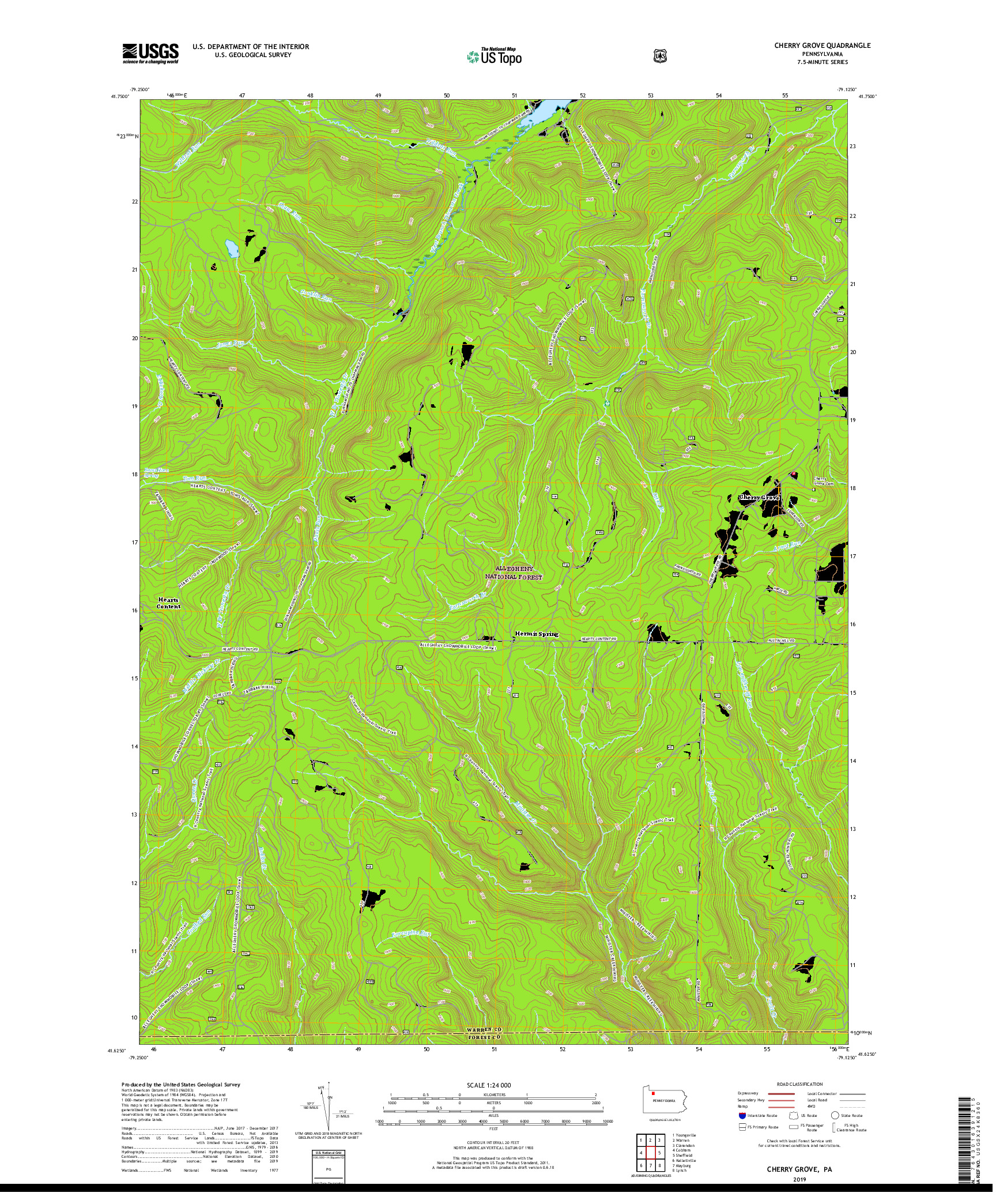 USGS US TOPO 7.5-MINUTE MAP FOR CHERRY GROVE, PA 2019