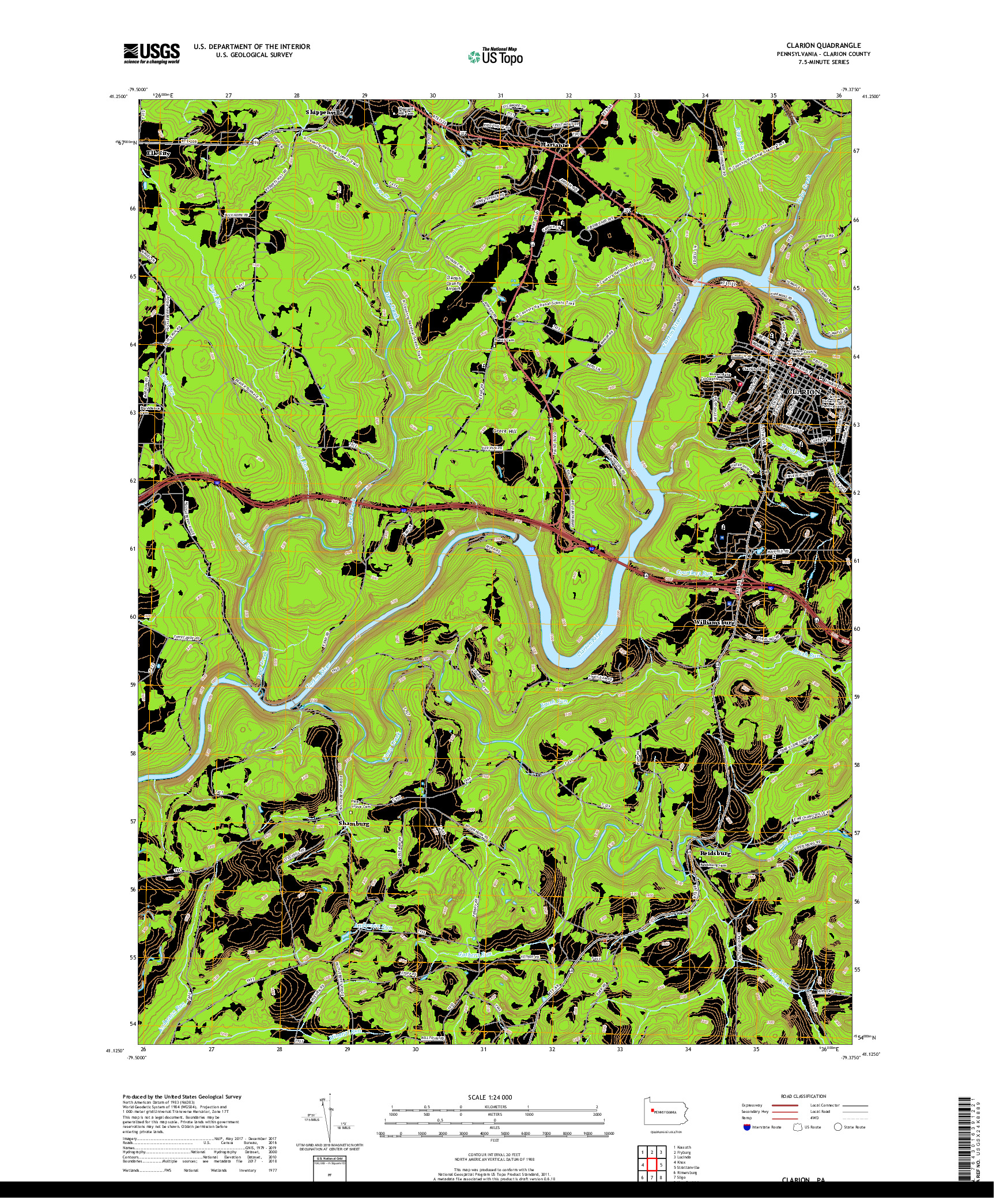 USGS US TOPO 7.5-MINUTE MAP FOR CLARION, PA 2019