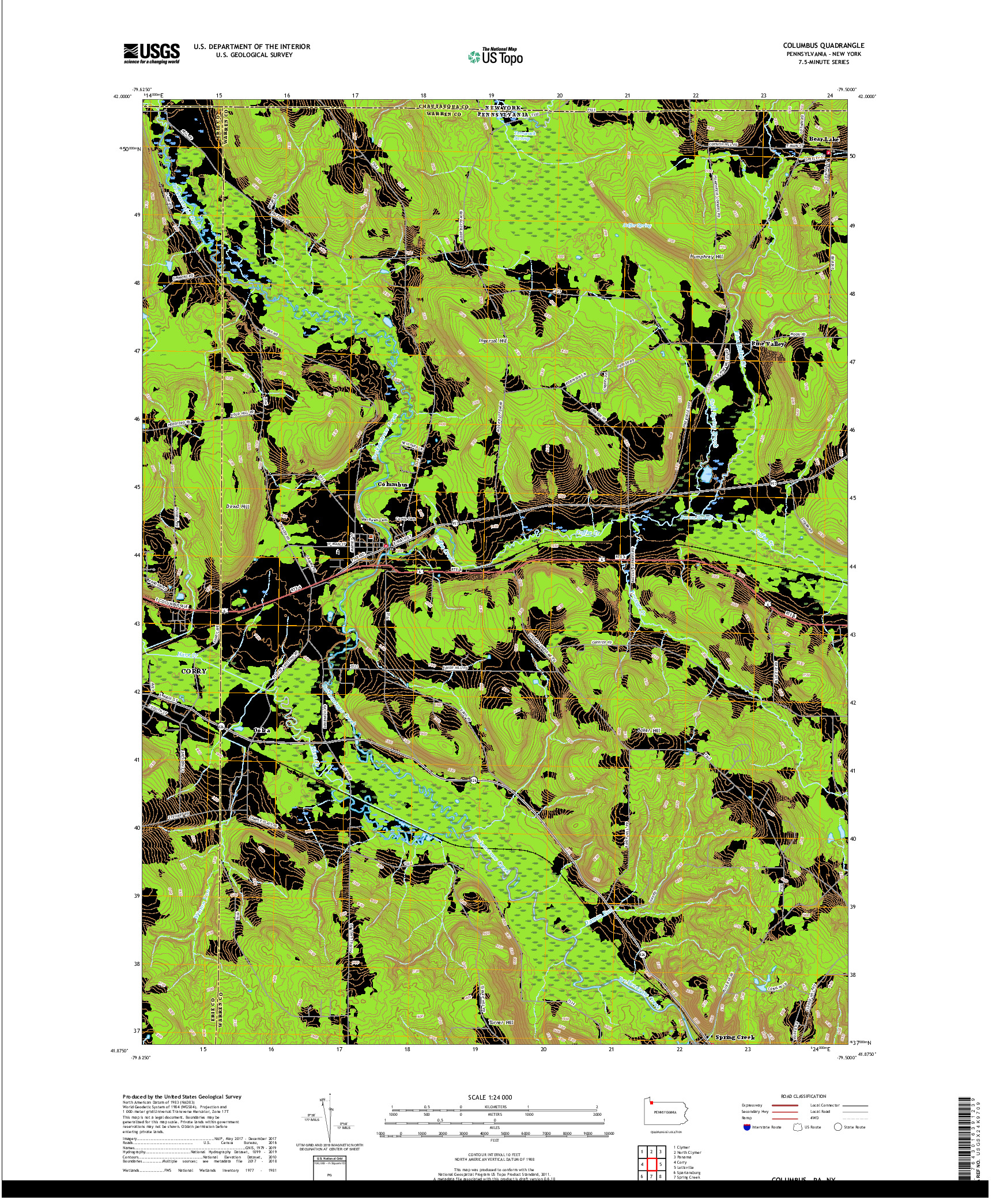 USGS US TOPO 7.5-MINUTE MAP FOR COLUMBUS, PA,NY 2019