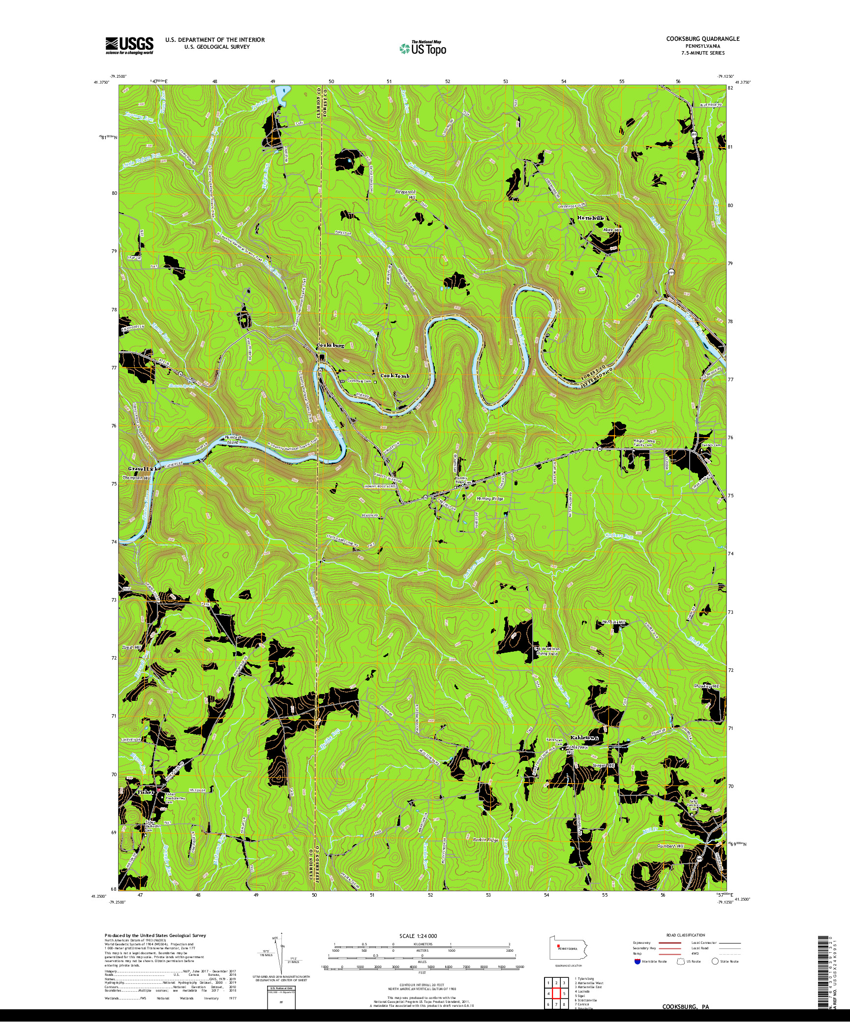 USGS US TOPO 7.5-MINUTE MAP FOR COOKSBURG, PA 2019