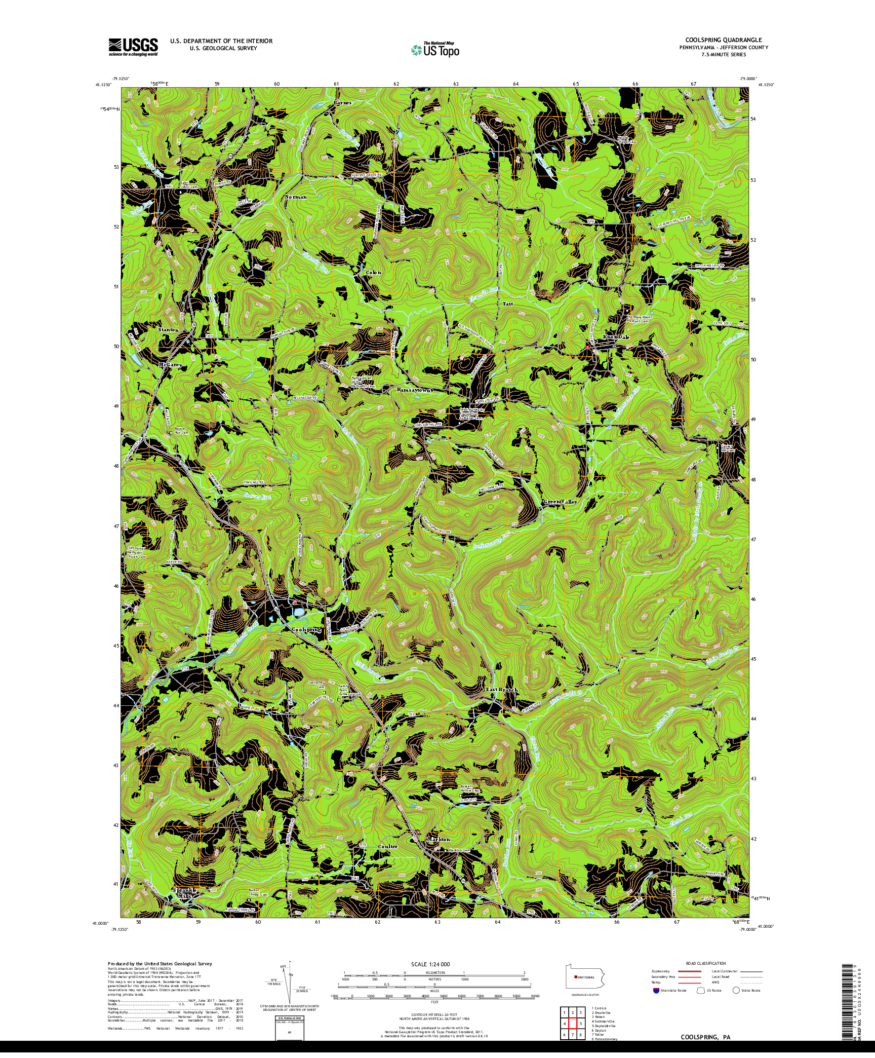 USGS US TOPO 7.5-MINUTE MAP FOR COOLSPRING, PA 2019