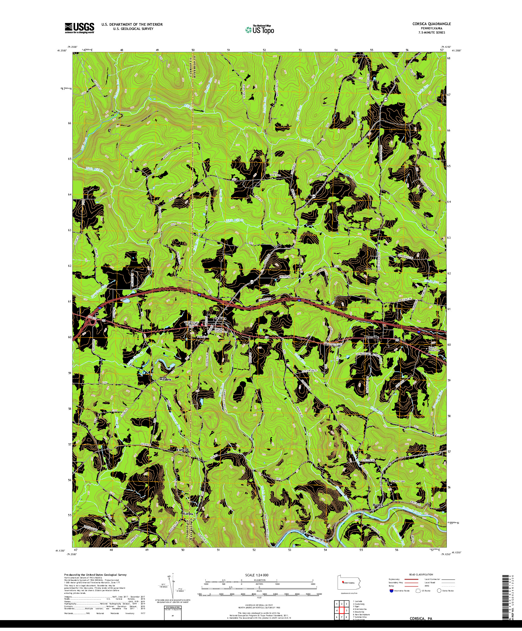 USGS US TOPO 7.5-MINUTE MAP FOR CORSICA, PA 2019