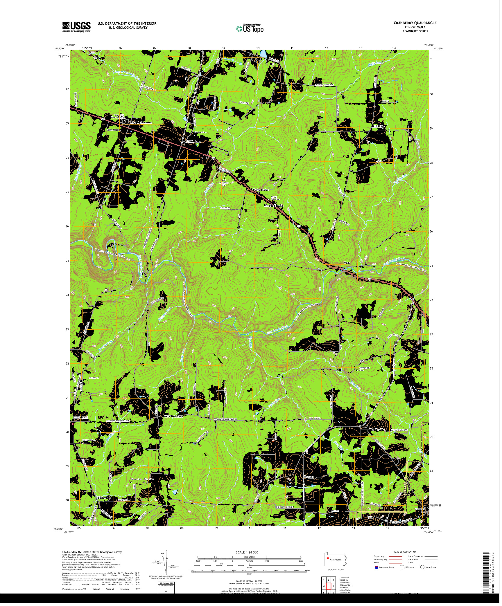 USGS US TOPO 7.5-MINUTE MAP FOR CRANBERRY, PA 2019