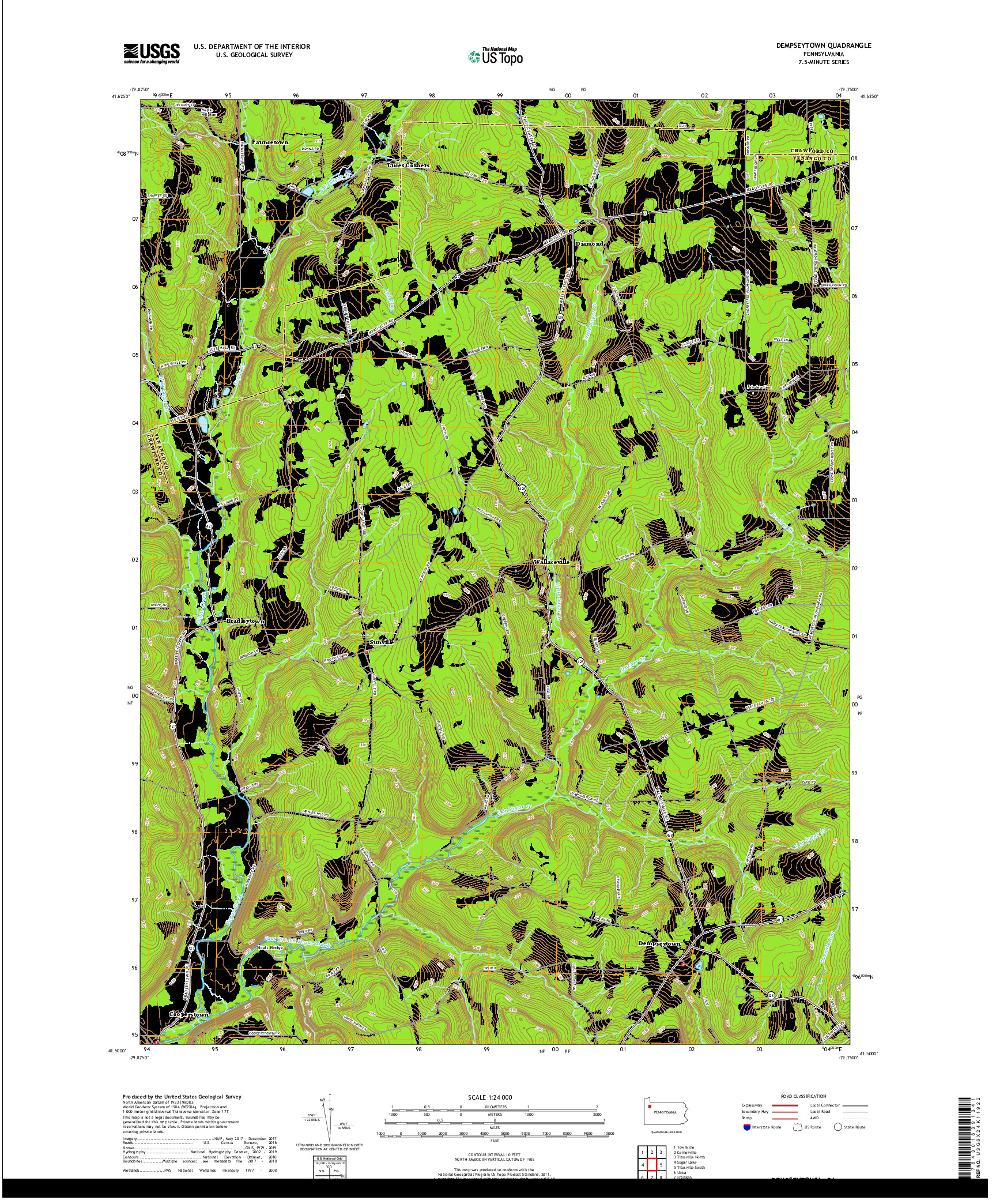 USGS US TOPO 7.5-MINUTE MAP FOR DEMPSEYTOWN, PA 2019