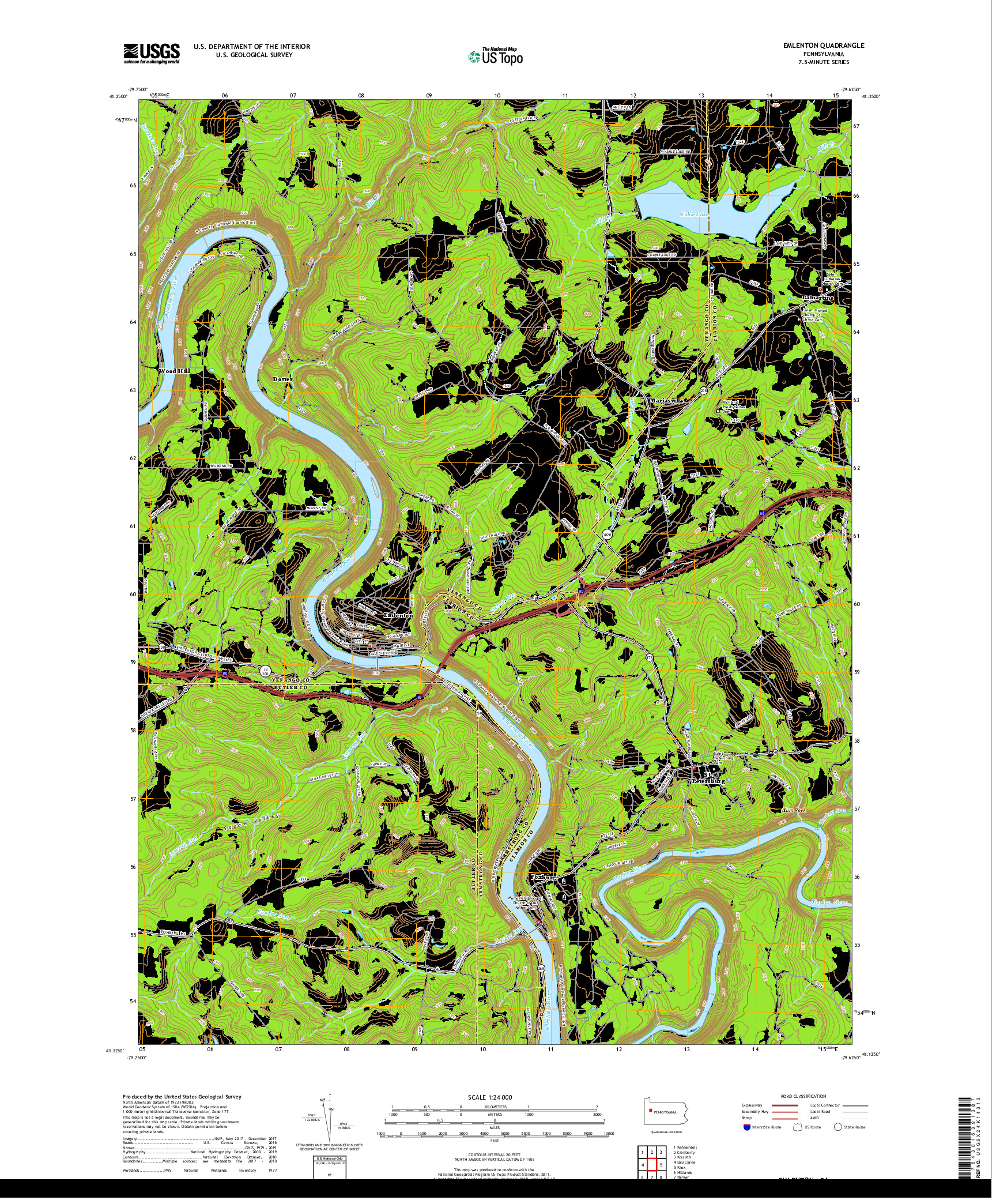 USGS US TOPO 7.5-MINUTE MAP FOR EMLENTON, PA 2019