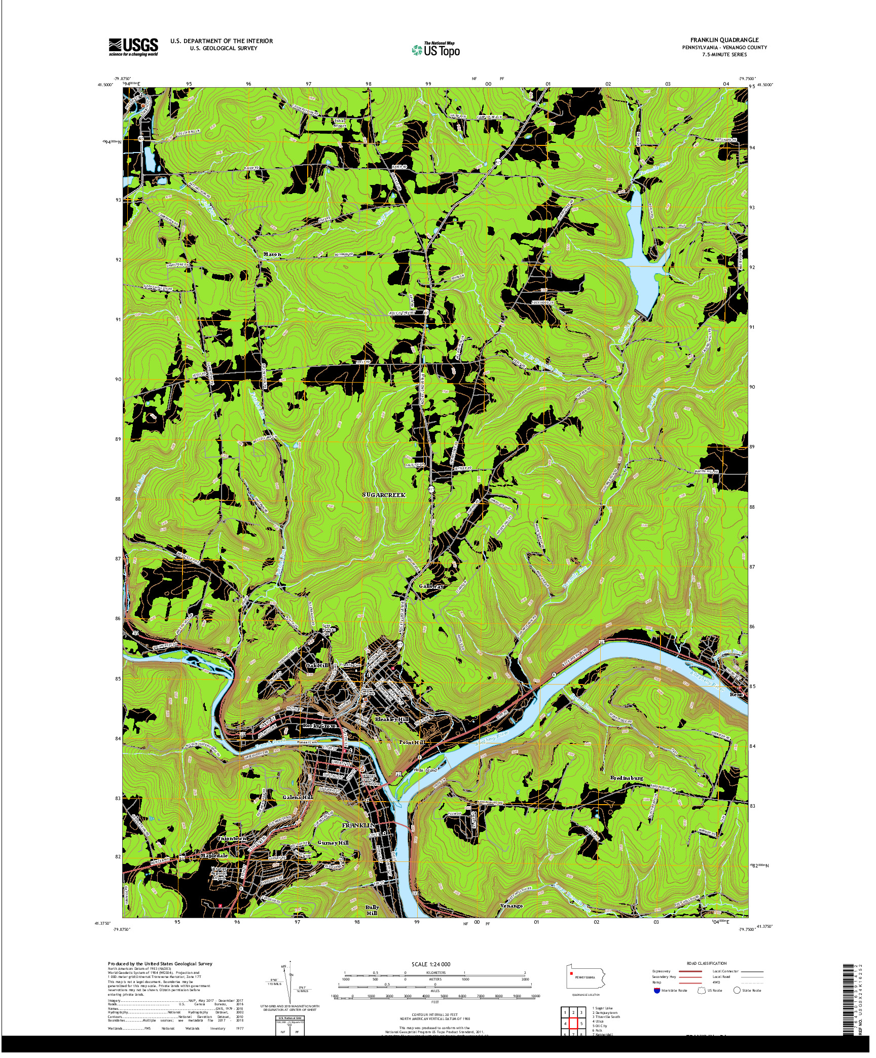 USGS US TOPO 7.5-MINUTE MAP FOR FRANKLIN, PA 2019
