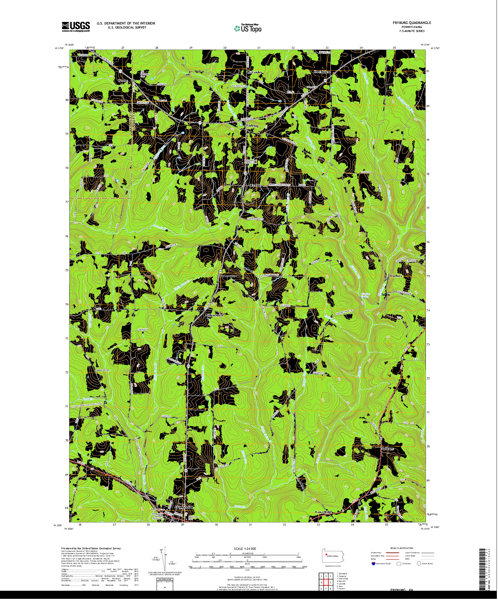 USGS US TOPO 7.5-MINUTE MAP FOR FRYBURG, PA 2019