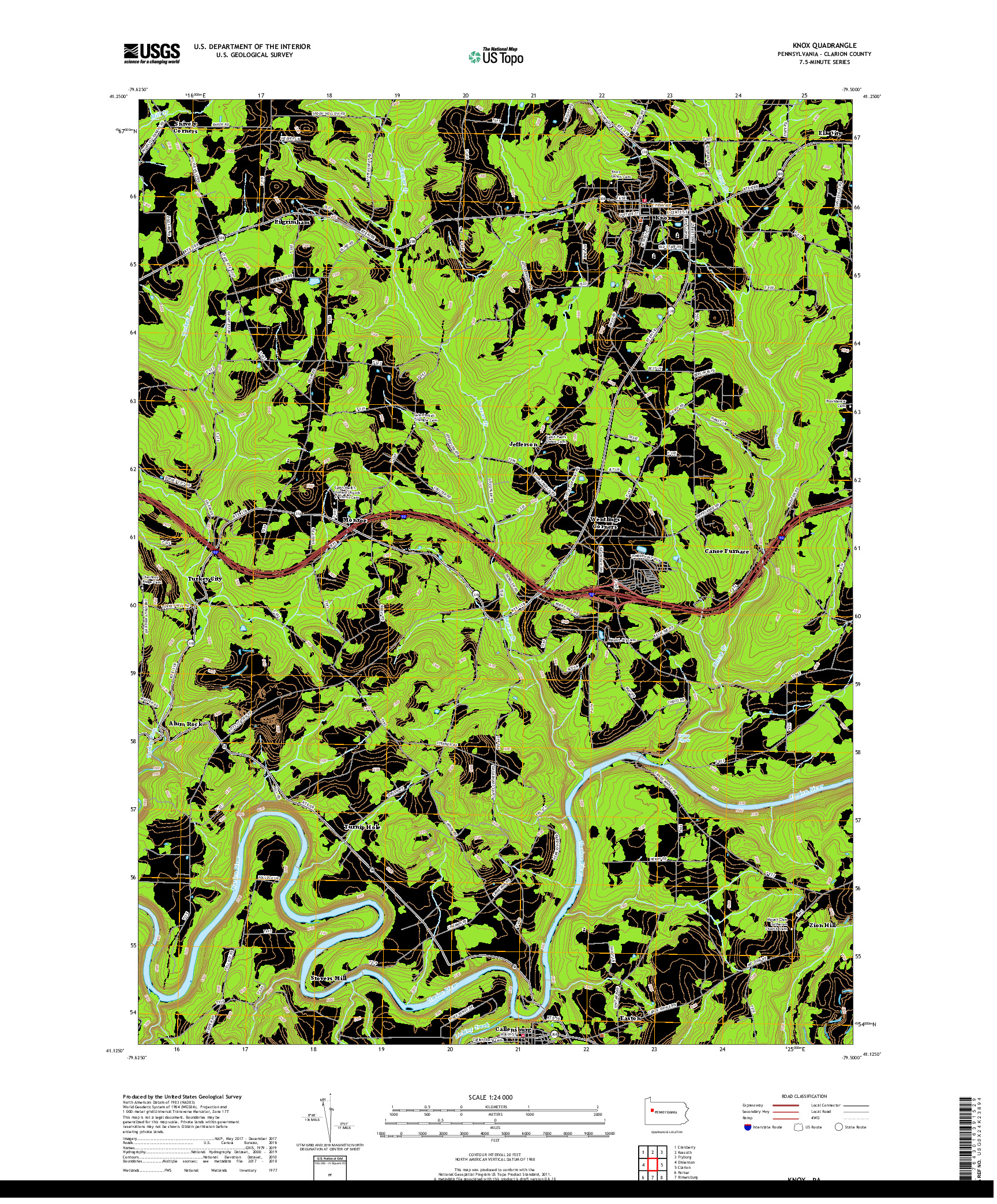 USGS US TOPO 7.5-MINUTE MAP FOR KNOX, PA 2019