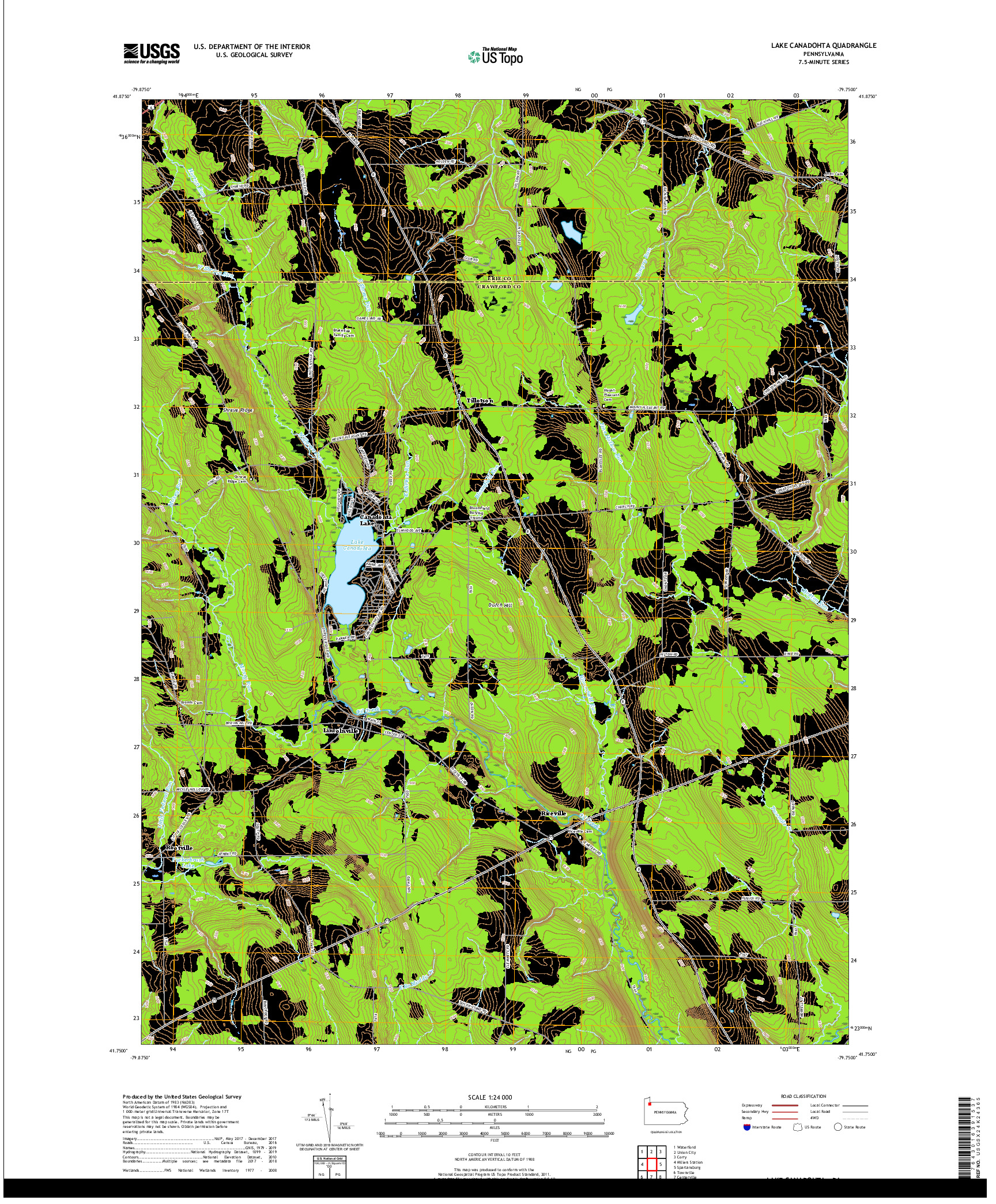 USGS US TOPO 7.5-MINUTE MAP FOR LAKE CANADOHTA, PA 2019