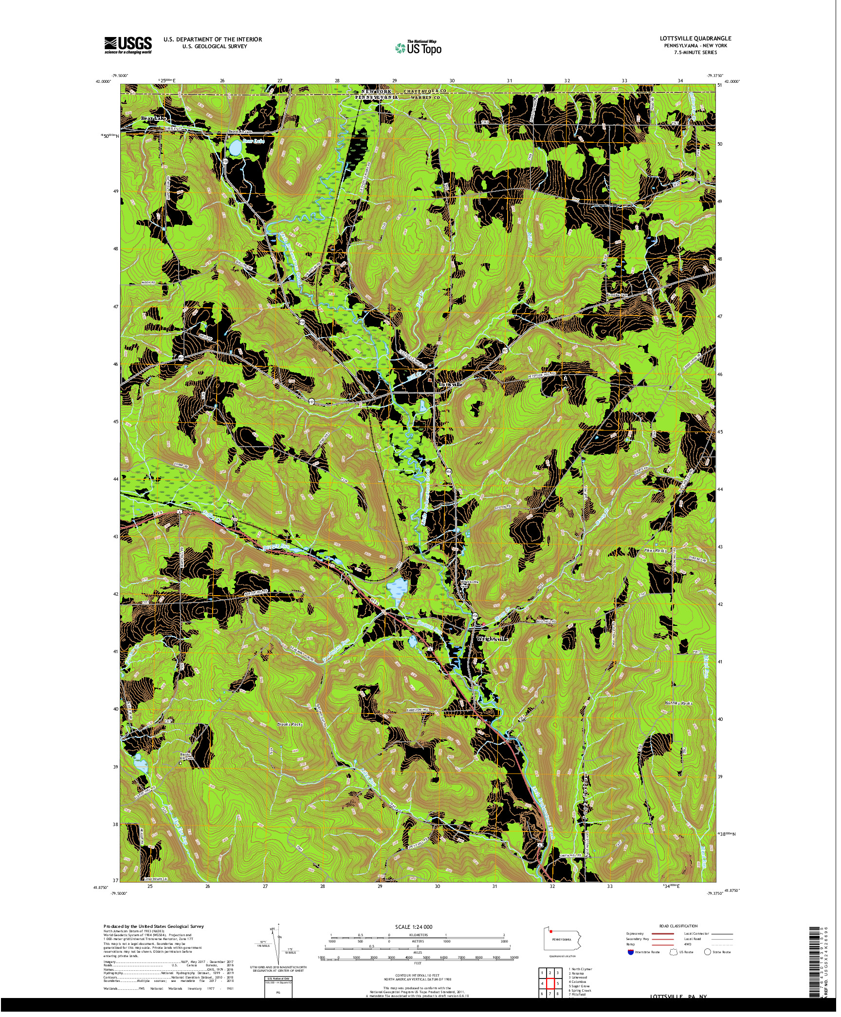 USGS US TOPO 7.5-MINUTE MAP FOR LOTTSVILLE, PA,NY 2019