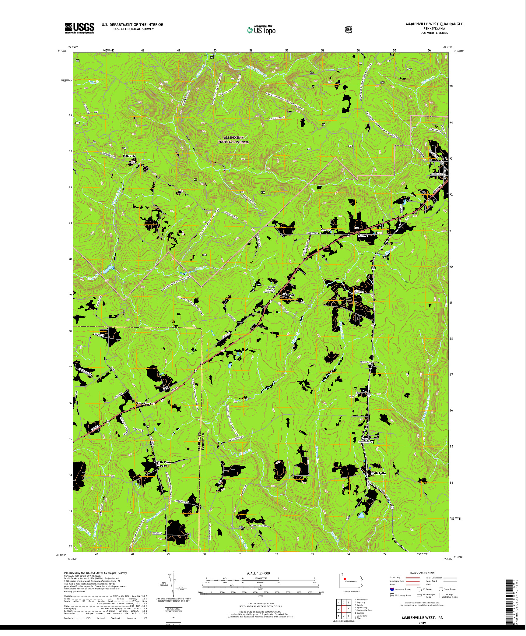 USGS US TOPO 7.5-MINUTE MAP FOR MARIENVILLE WEST, PA 2019