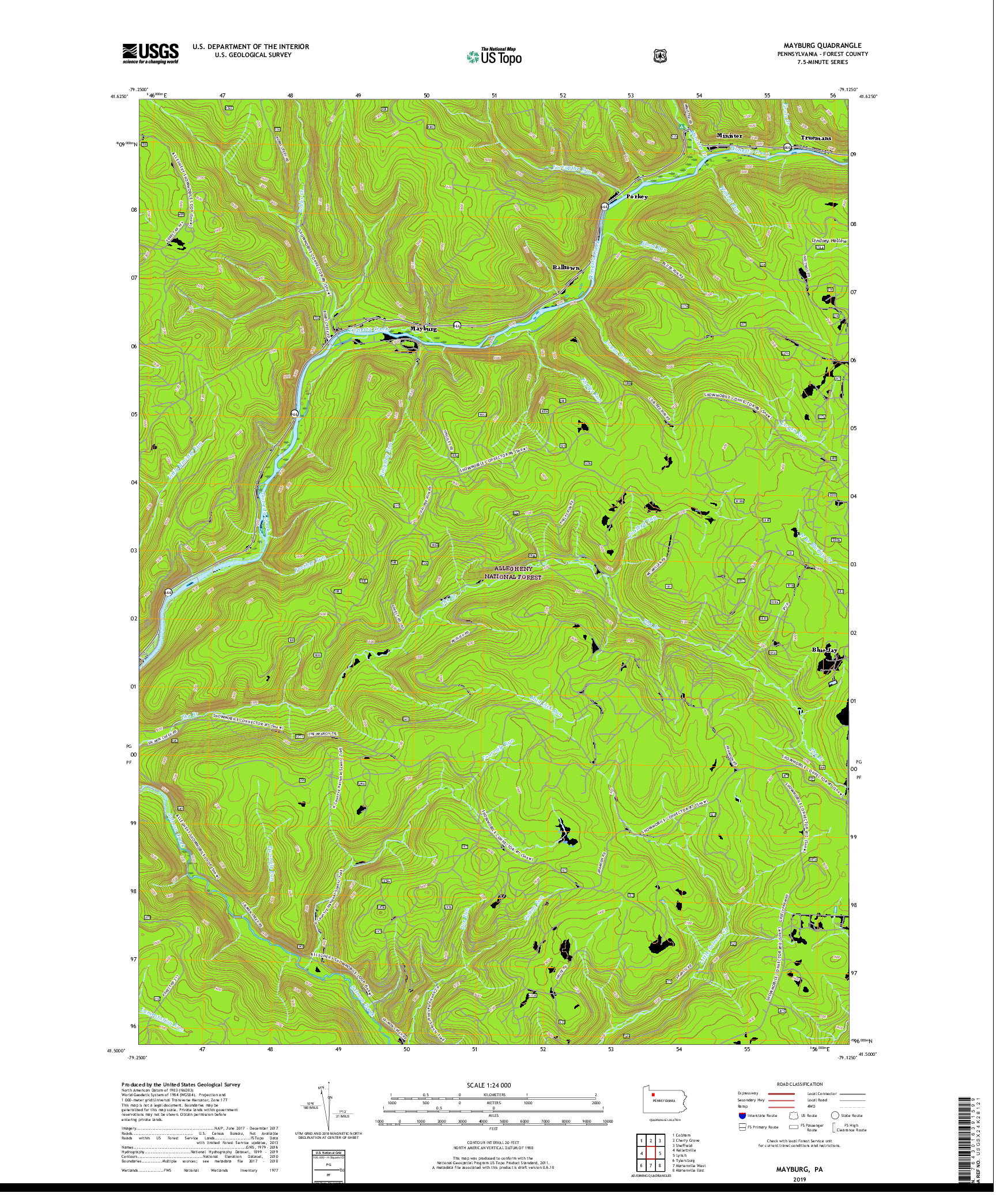 USGS US TOPO 7.5-MINUTE MAP FOR MAYBURG, PA 2019