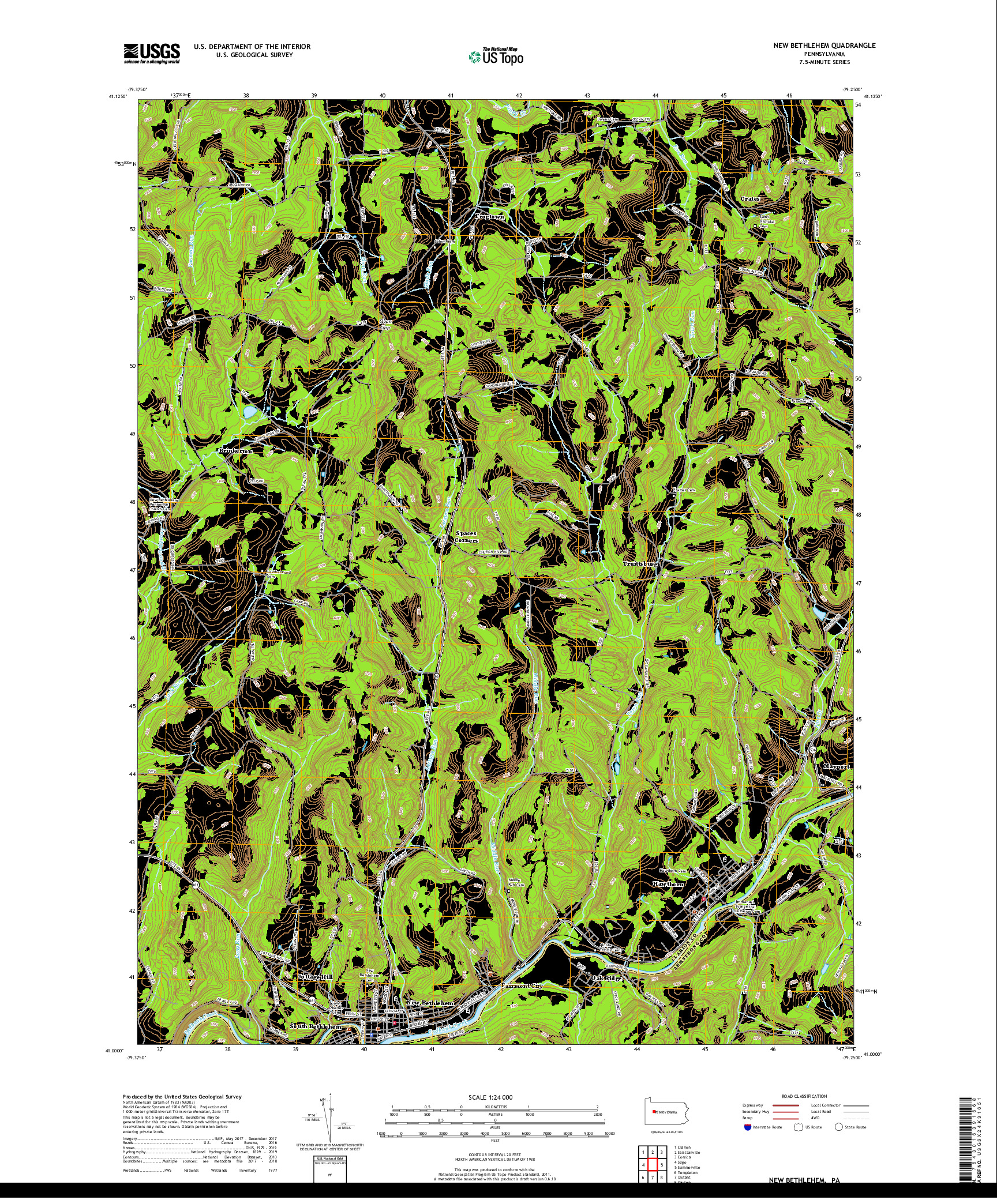 USGS US TOPO 7.5-MINUTE MAP FOR NEW BETHLEHEM, PA 2019