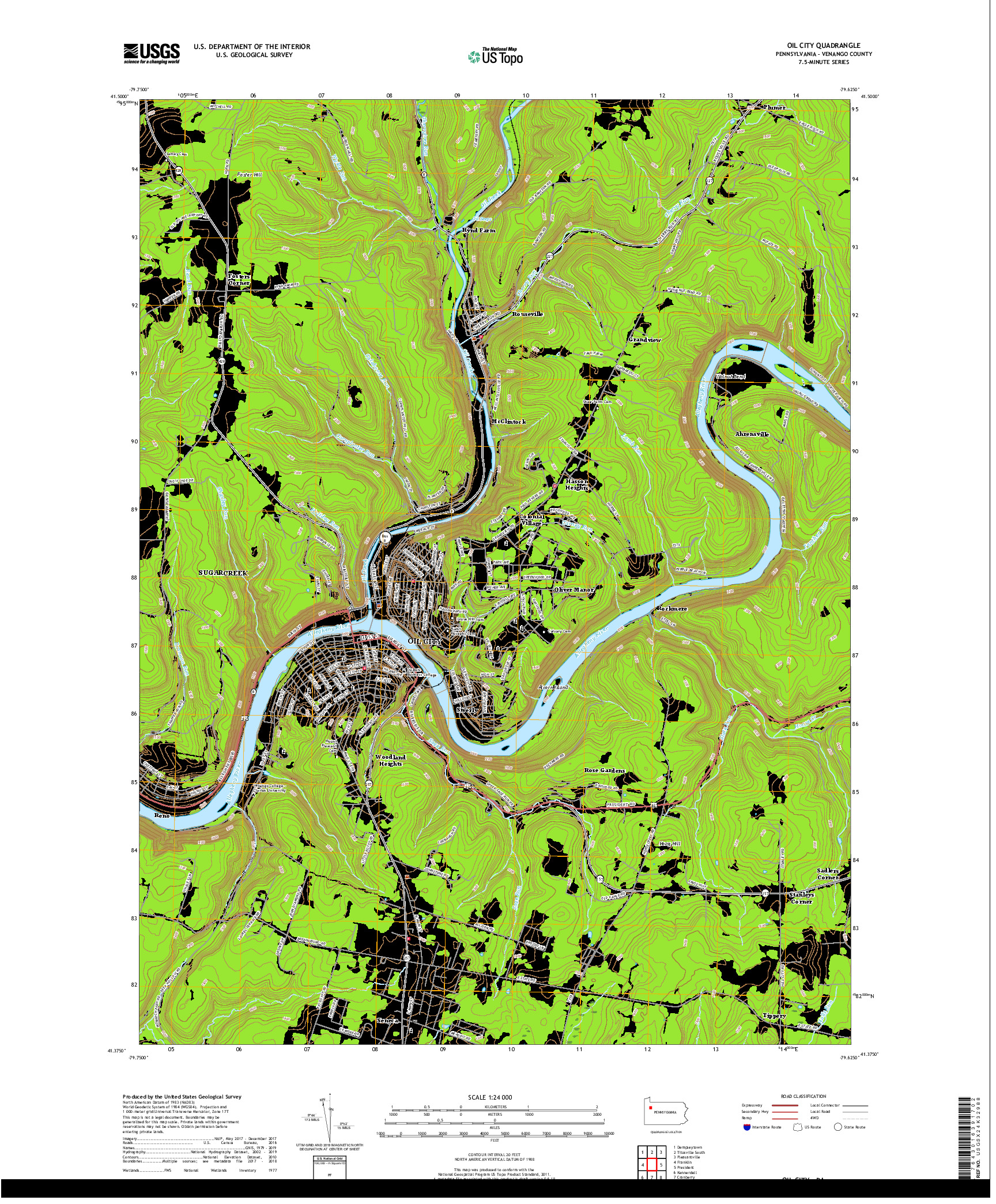 USGS US TOPO 7.5-MINUTE MAP FOR OIL CITY, PA 2019