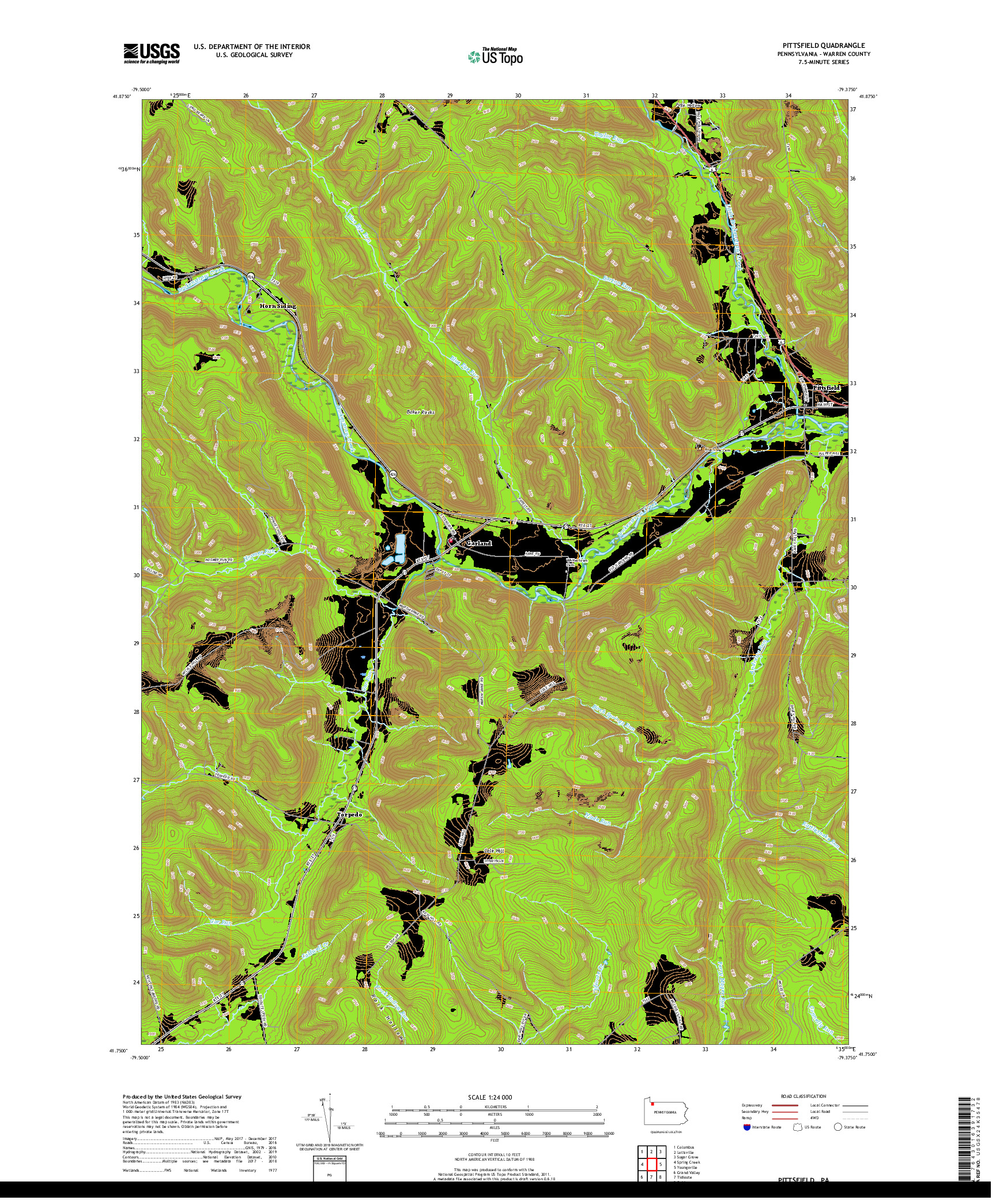 USGS US TOPO 7.5-MINUTE MAP FOR PITTSFIELD, PA 2019