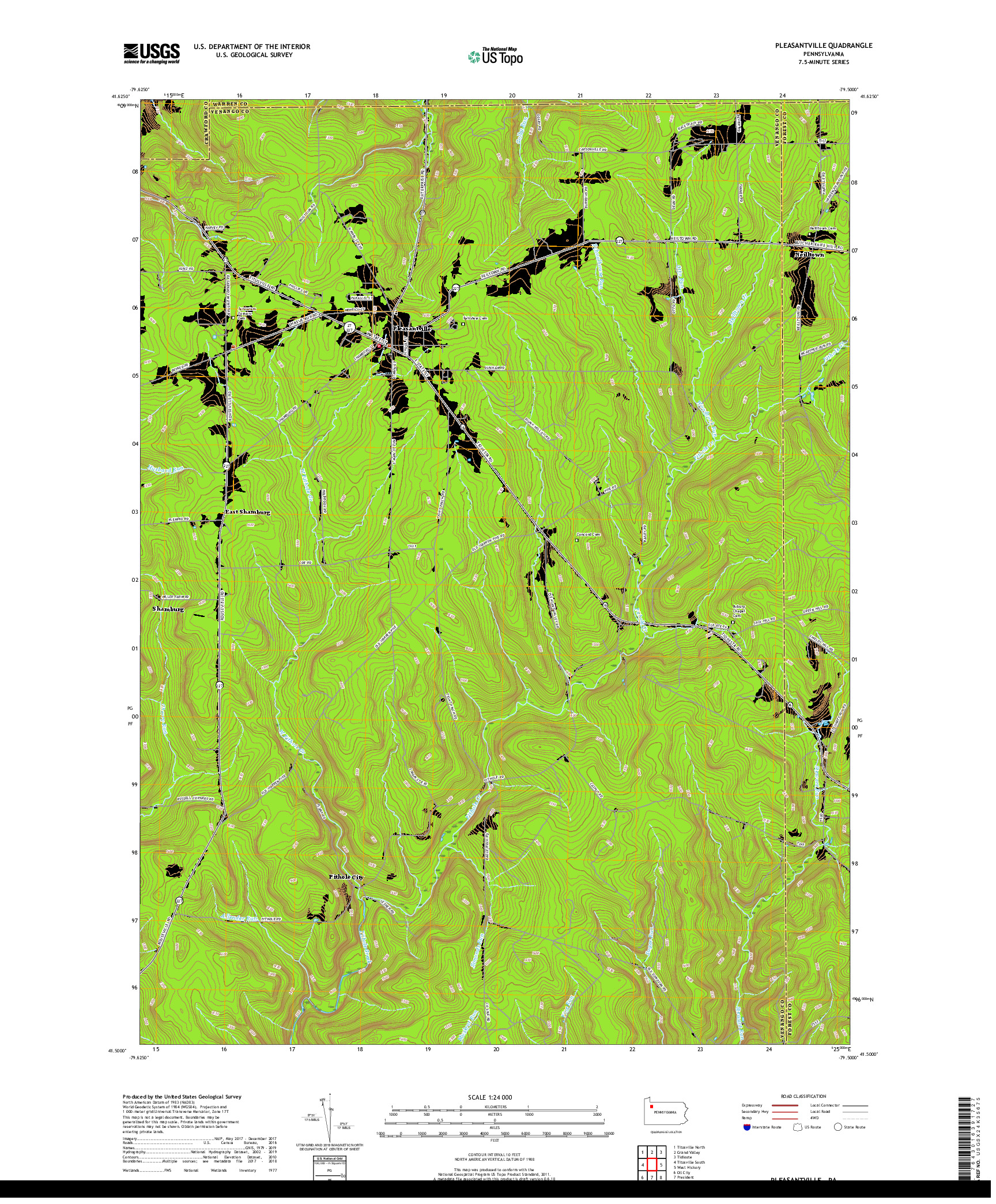 USGS US TOPO 7.5-MINUTE MAP FOR PLEASANTVILLE, PA 2019