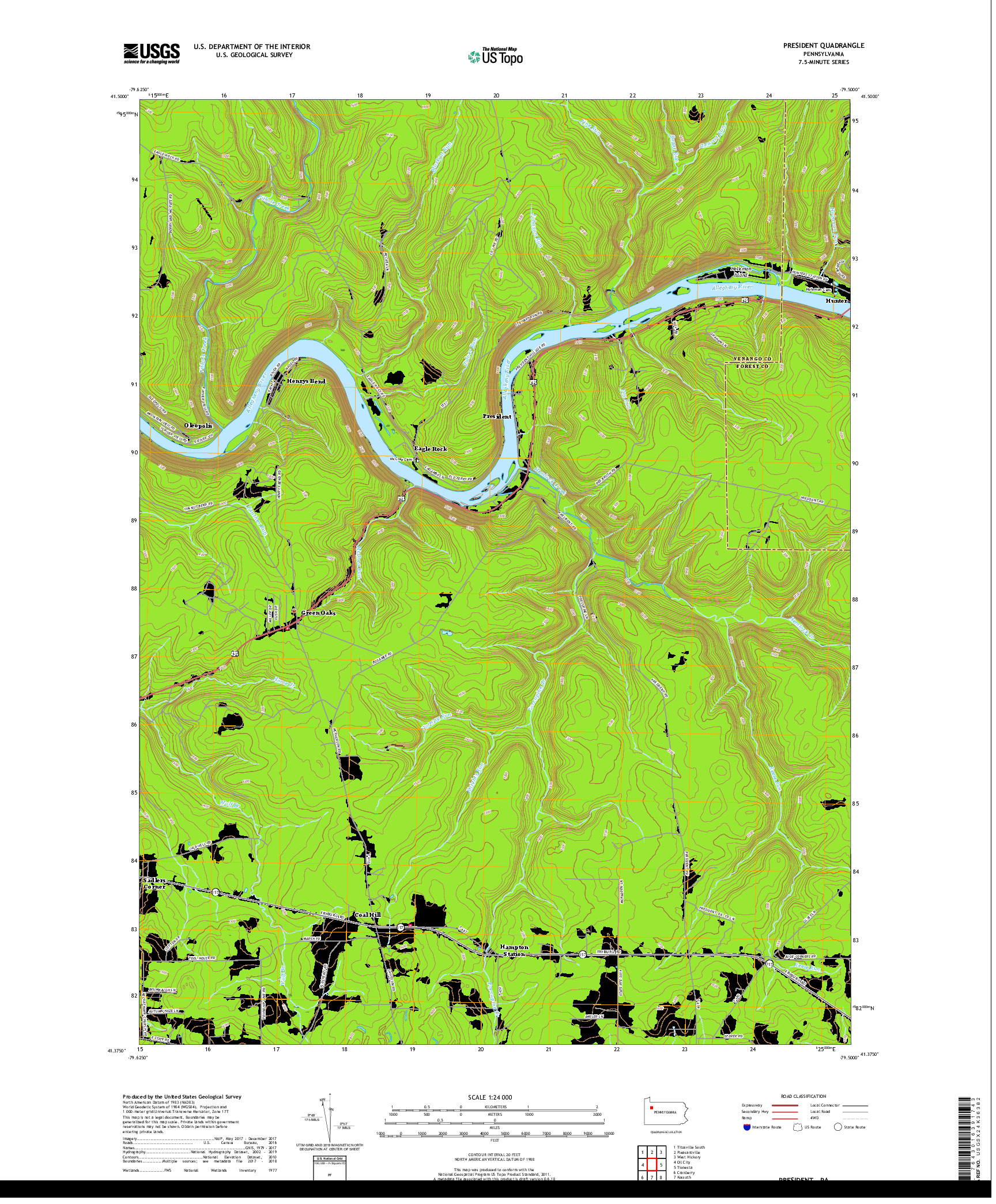 USGS US TOPO 7.5-MINUTE MAP FOR PRESIDENT, PA 2019