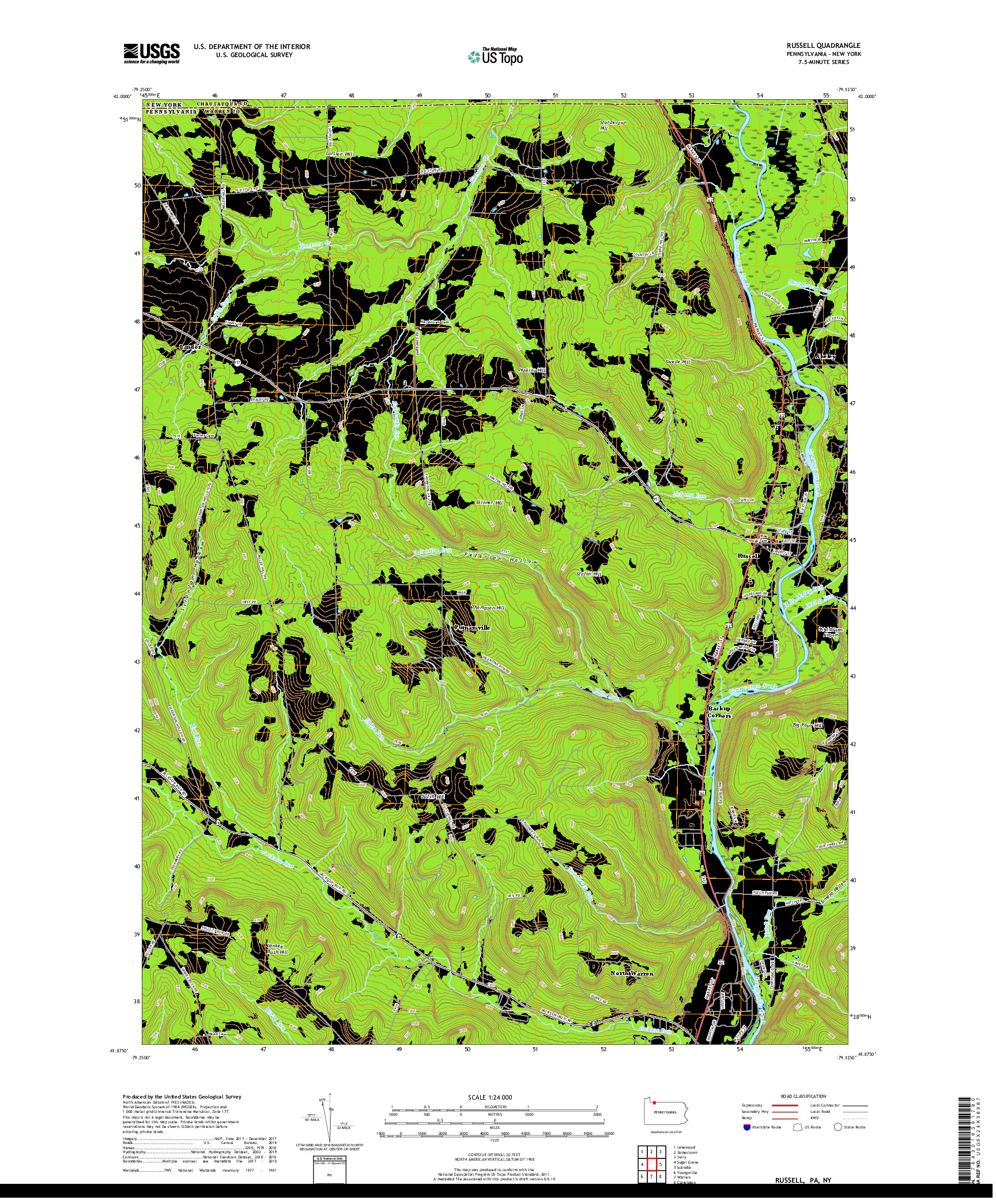 USGS US TOPO 7.5-MINUTE MAP FOR RUSSELL, PA,NY 2019