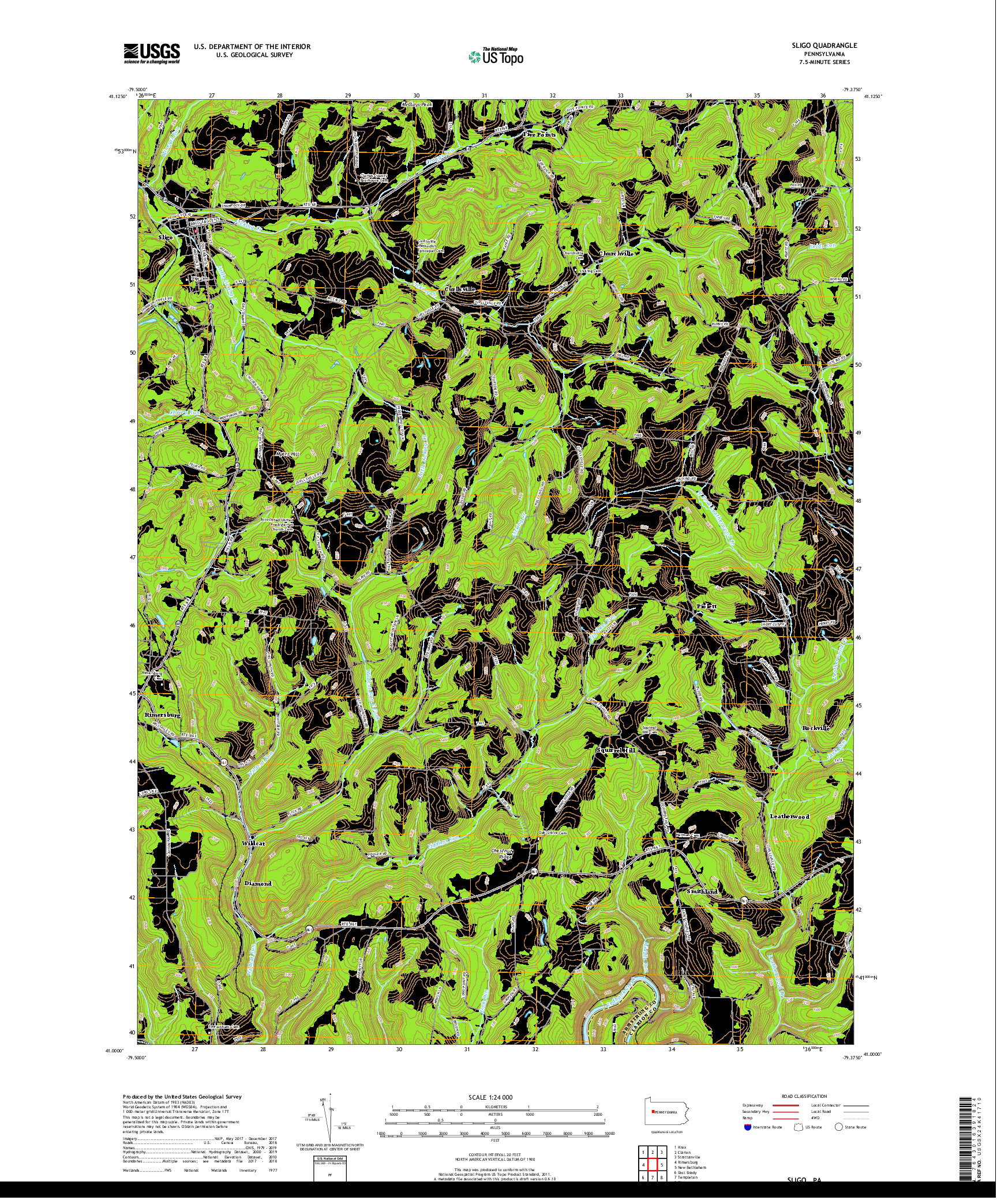 USGS US TOPO 7.5-MINUTE MAP FOR SLIGO, PA 2019