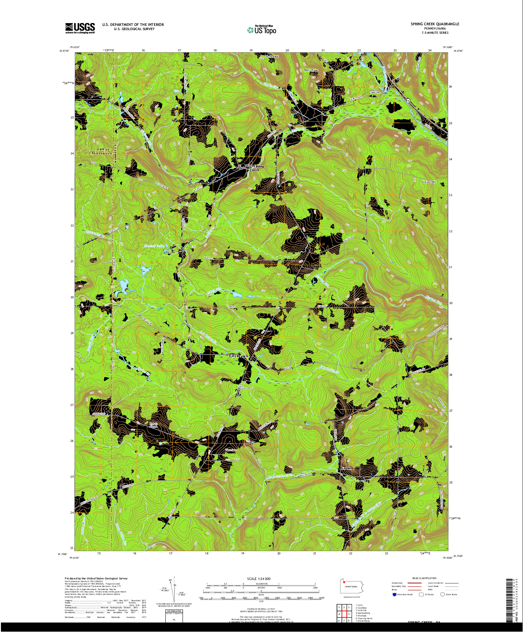 USGS US TOPO 7.5-MINUTE MAP FOR SPRING CREEK, PA 2019