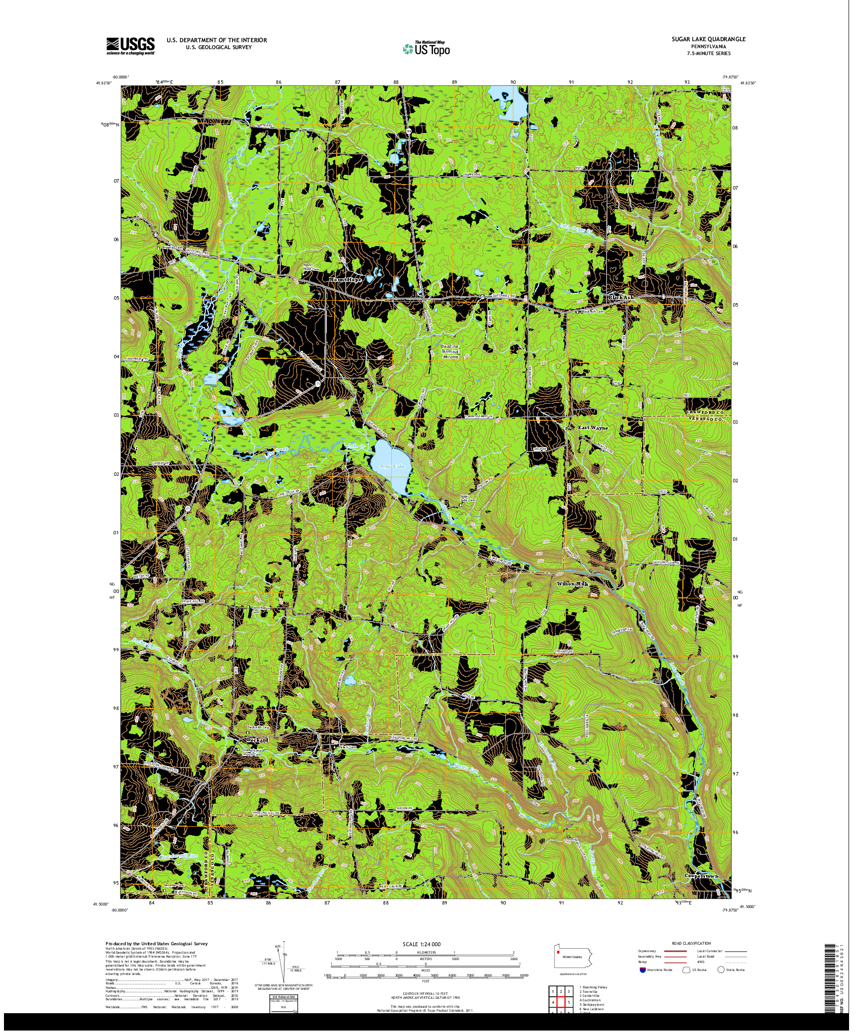 USGS US TOPO 7.5-MINUTE MAP FOR SUGAR LAKE, PA 2019