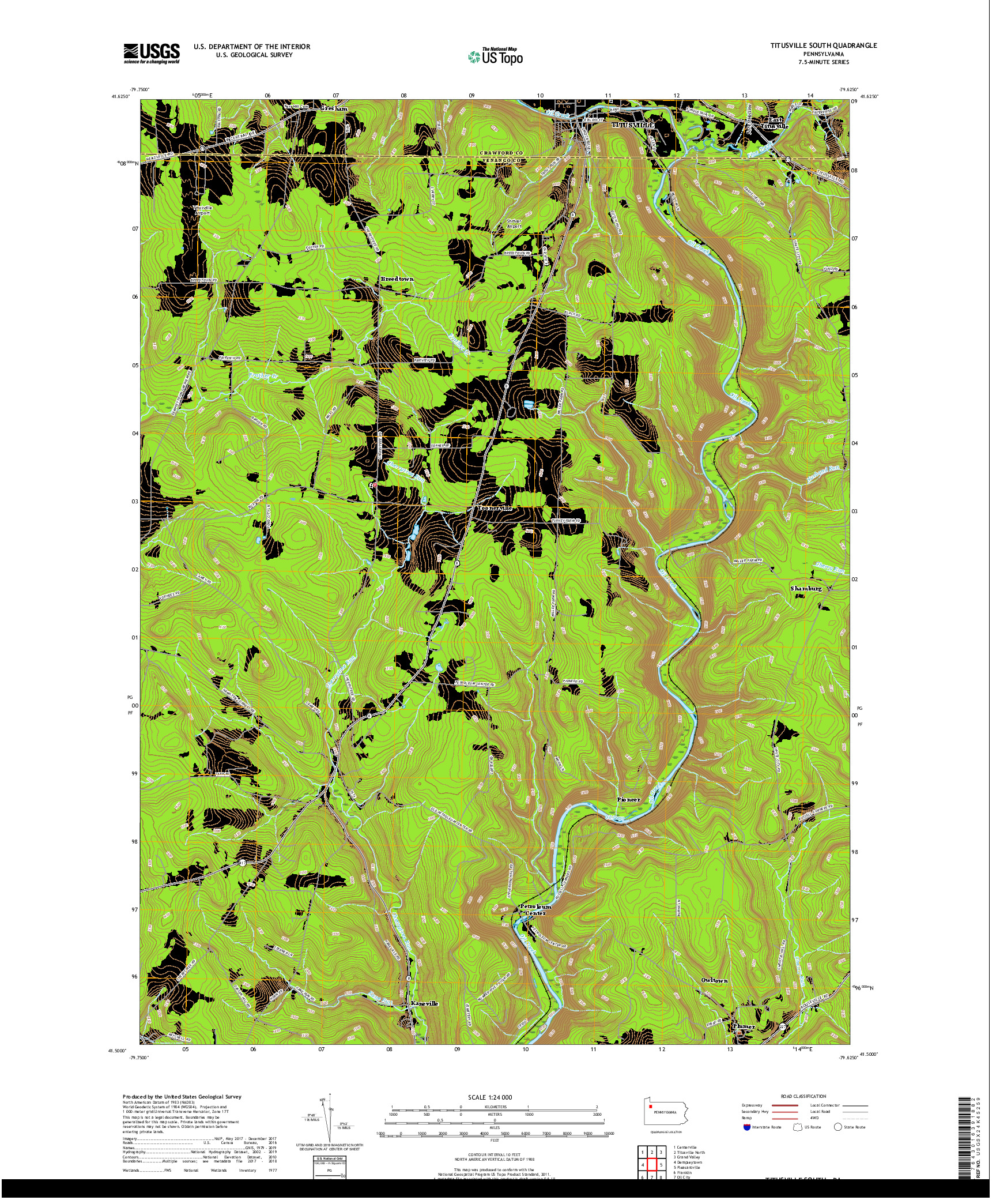 USGS US TOPO 7.5-MINUTE MAP FOR TITUSVILLE SOUTH, PA 2019